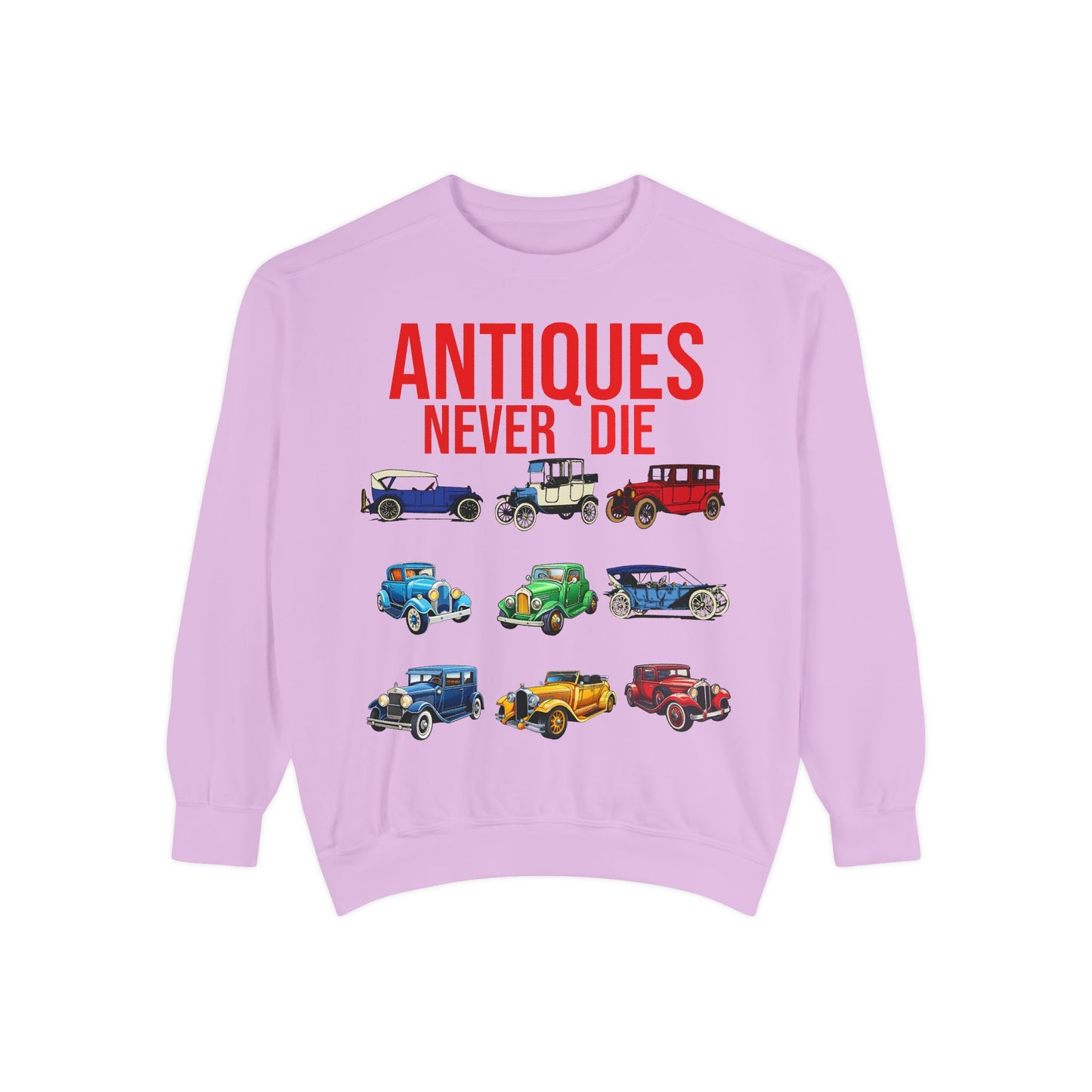 Vintage Car Lovers Sweatshirt - "Antiques Never Die"