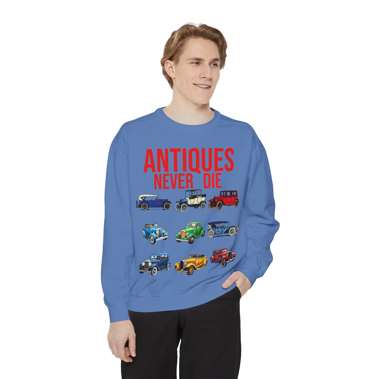 Vintage Car Lovers Sweatshirt - "Antiques Never Die"
