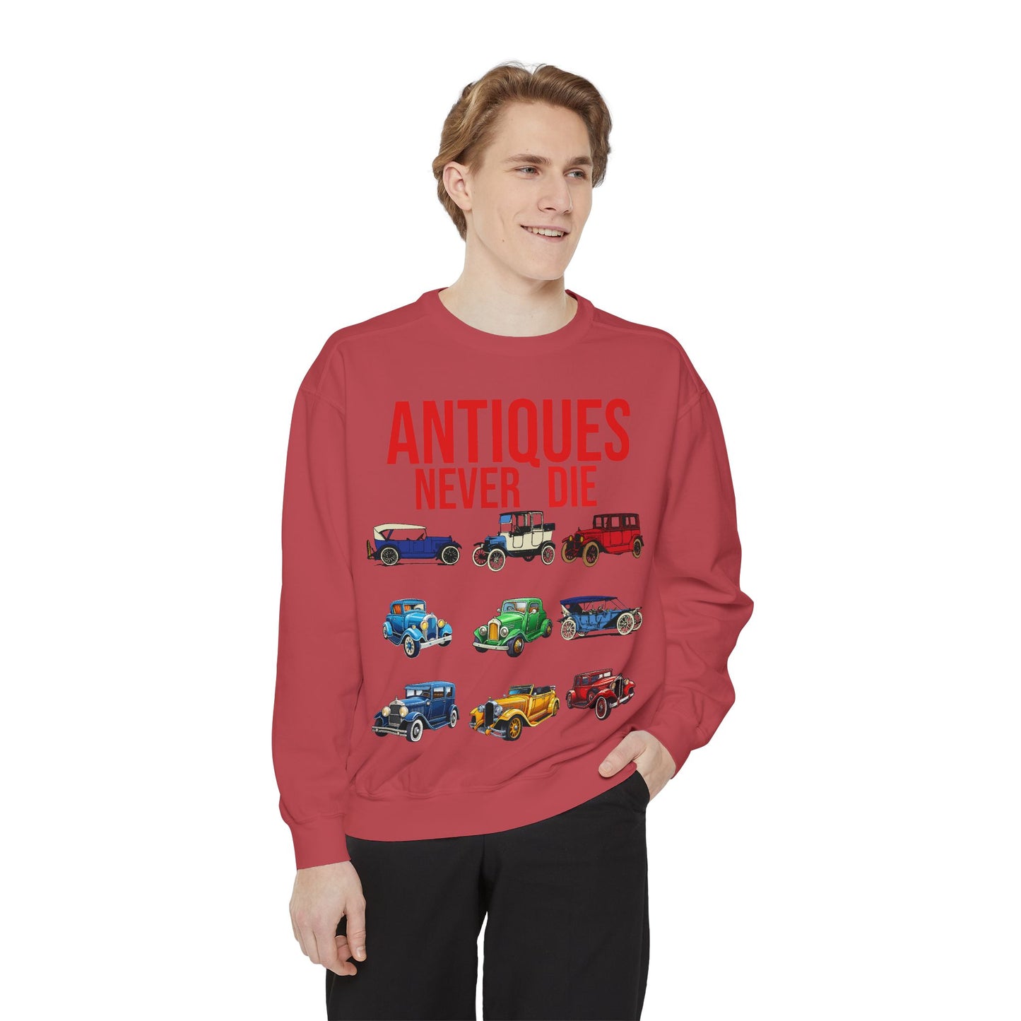 Vintage Car Lovers Sweatshirt - "Antiques Never Die"