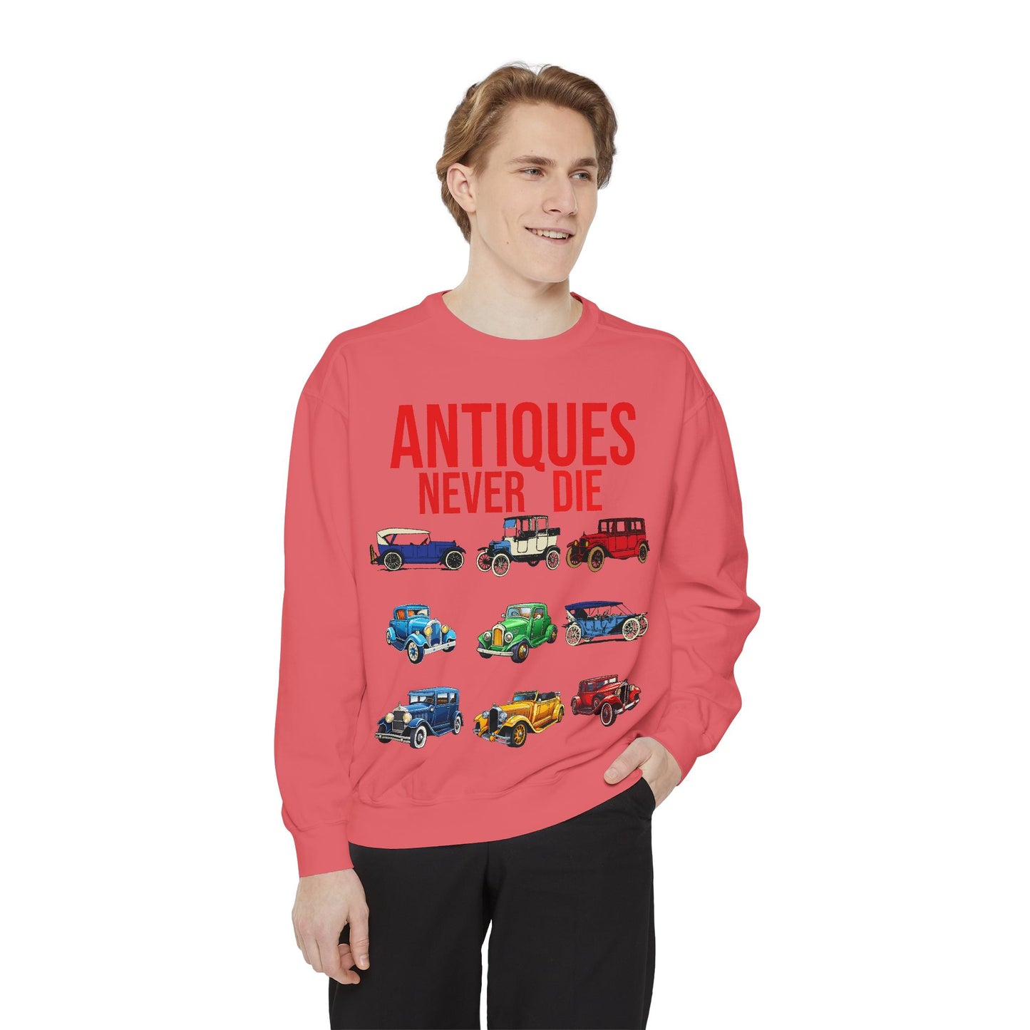Vintage Car Lovers Sweatshirt - "Antiques Never Die"