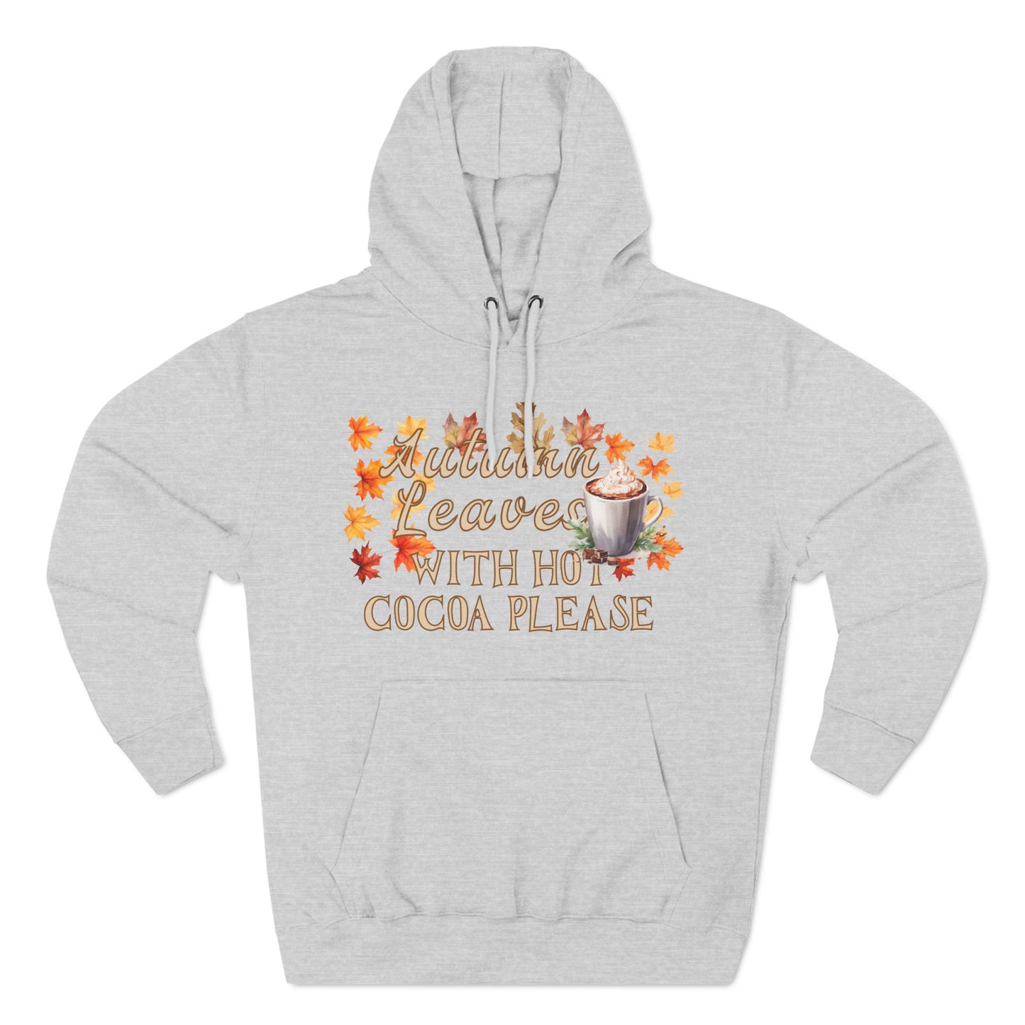 Fleece Hoodie - Fall Season Hot Cocoa and Pumpkins Design