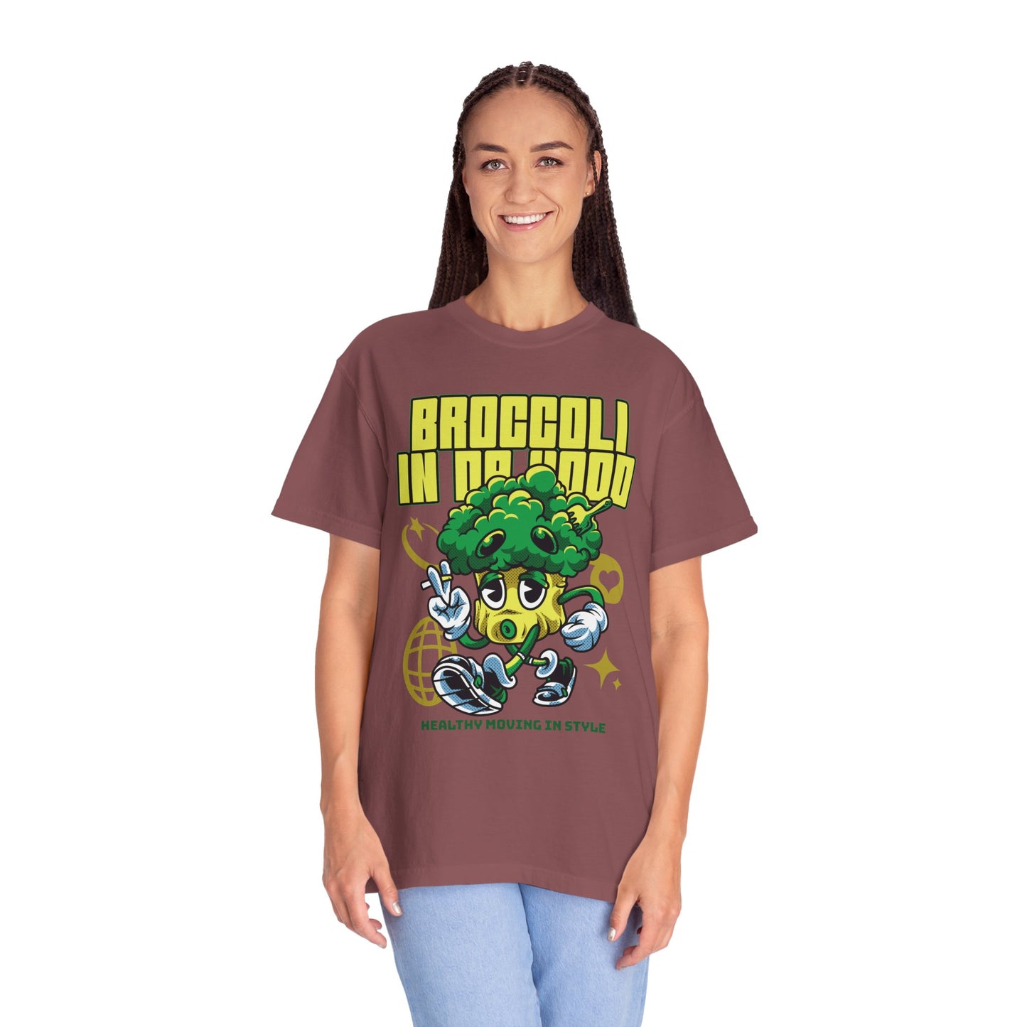 Garment-Dyed Broccoli T-Shirt, Fun and Unique Casual Wear, Perfect for Vegetarians, Gym Lovers, Gift for Foodies, Healthy Lifestyle