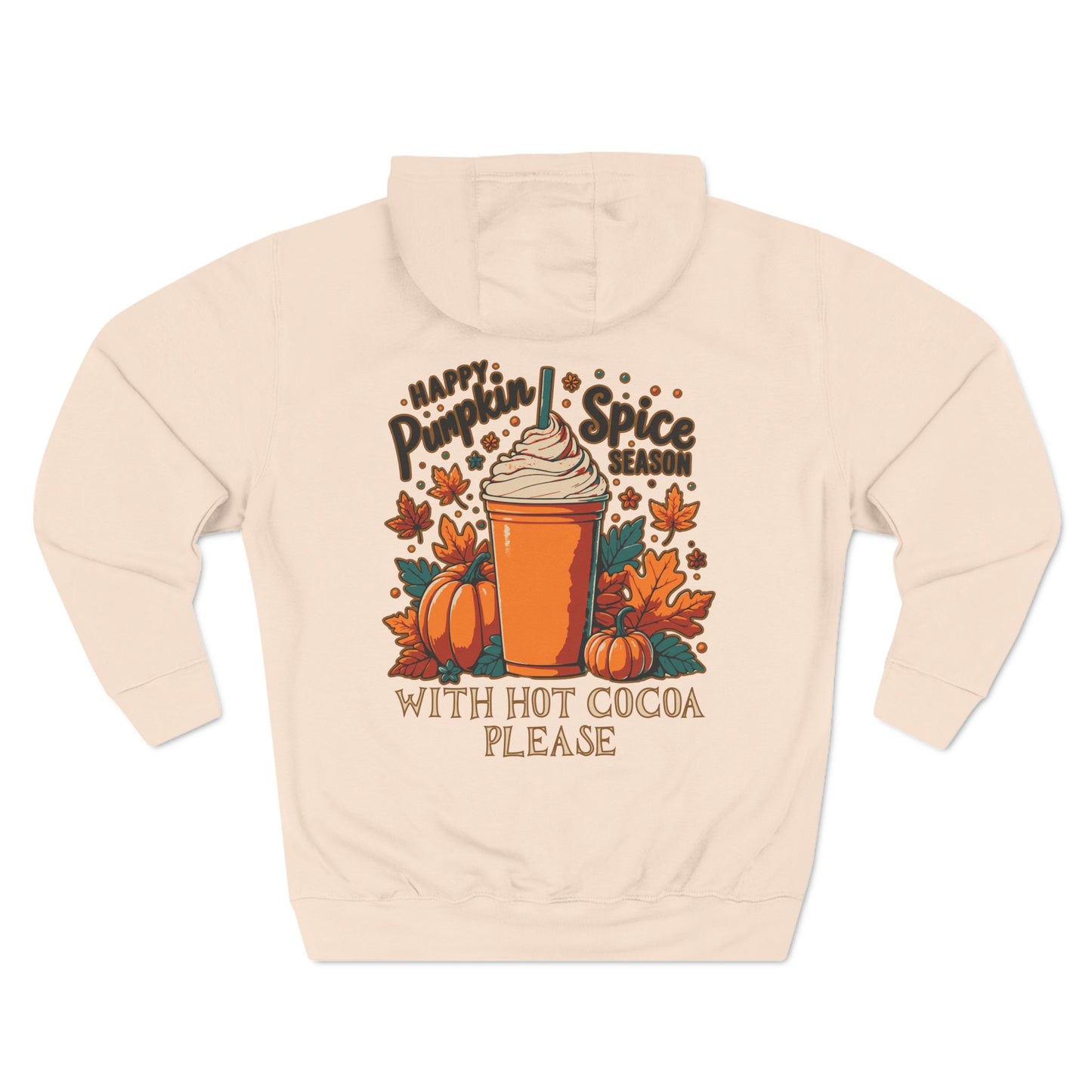 Fleece Hoodie - Fall Season Hot Cocoa and Pumpkins Design