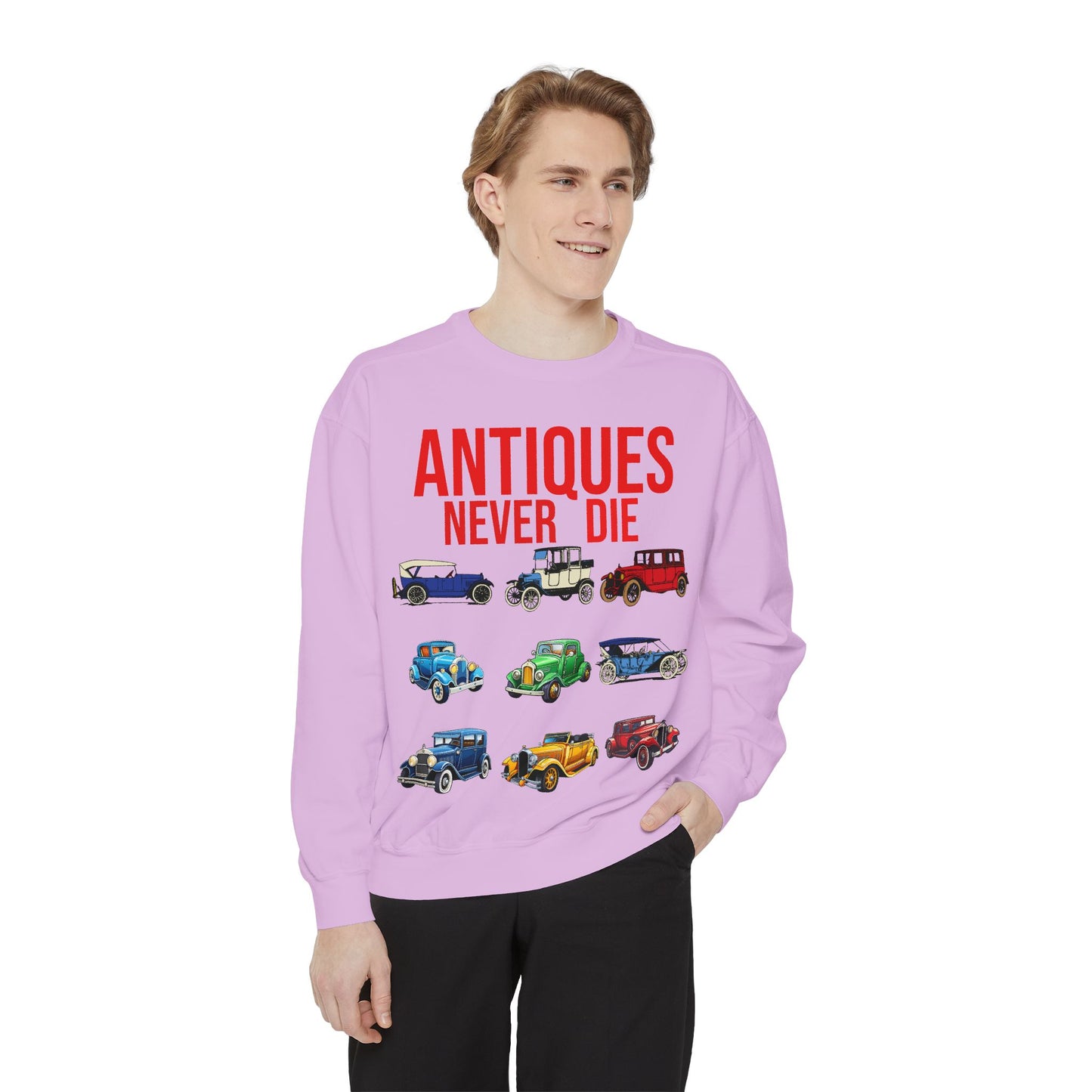 Vintage Car Lovers Sweatshirt - "Antiques Never Die"