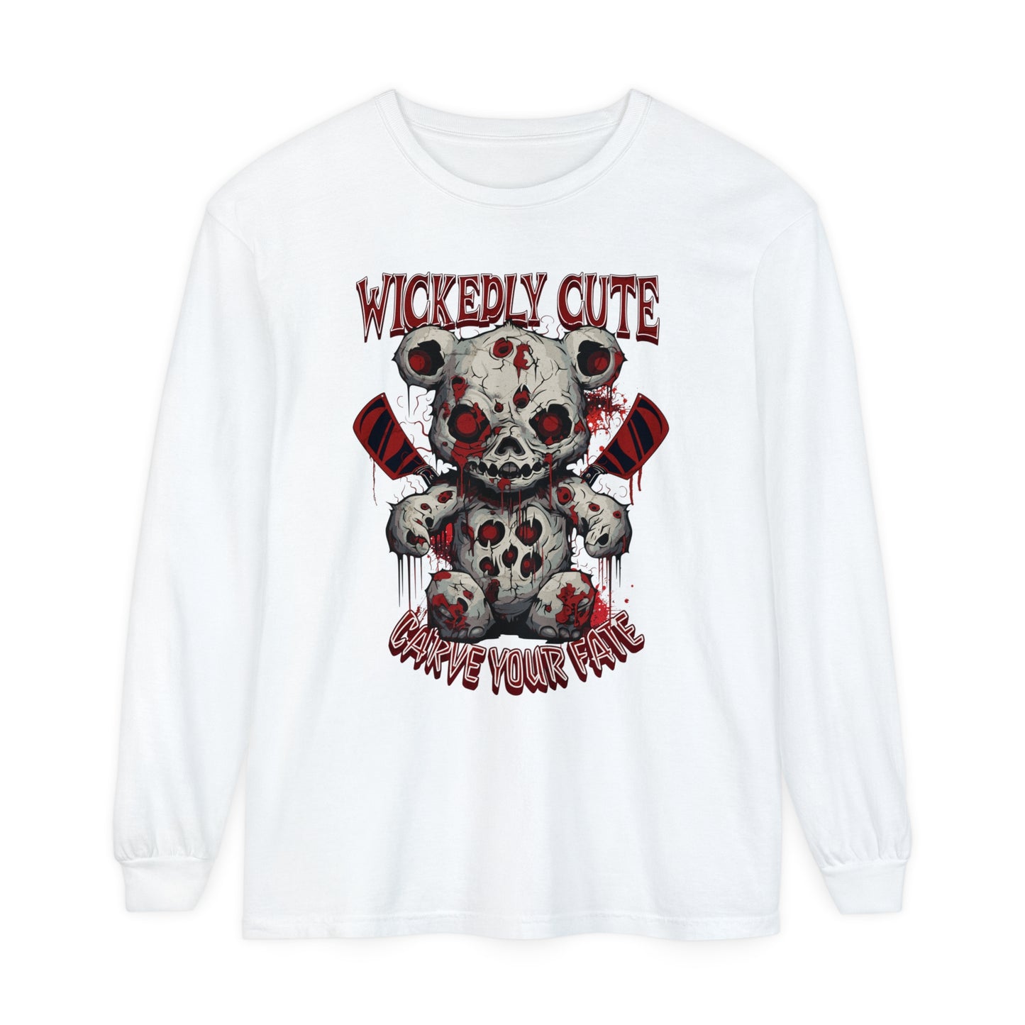 "WICKEDLY CUTE TEDDY"Unisex Garment-dyed Long Sleeve T-Shirt