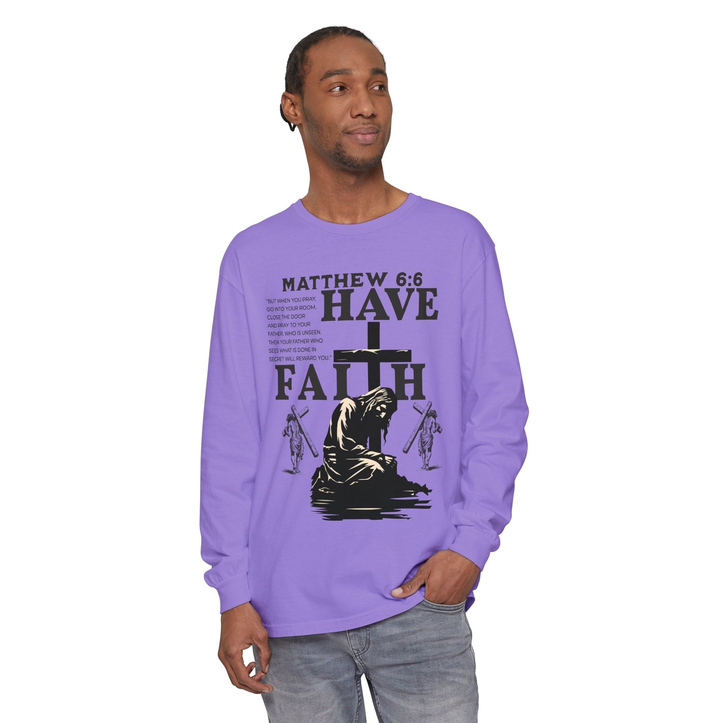 Faith Inspired Unisex Long Sleeve T-Shirt - Matthew 6:6 Design