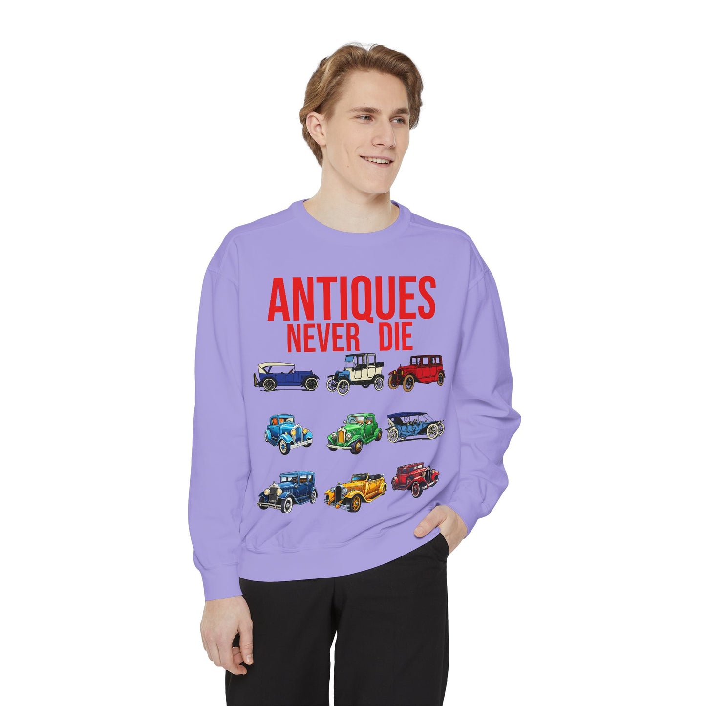 Vintage Car Lovers Sweatshirt - "Antiques Never Die"