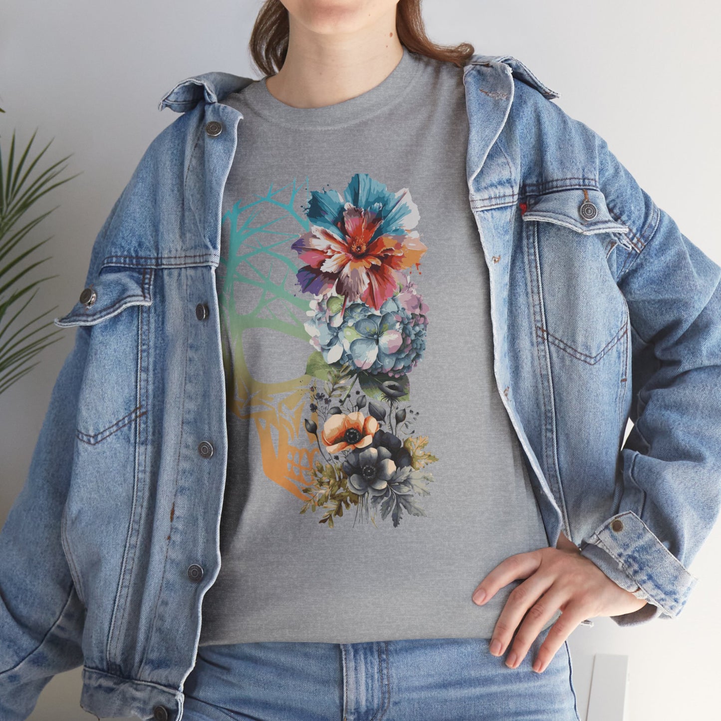 "FLOWER SKULL"Unisex Heavy Cotton Tee