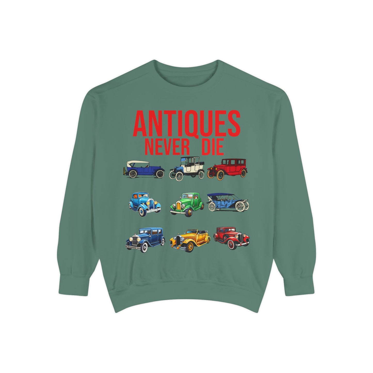 Vintage Car Lovers Sweatshirt - "Antiques Never Die"