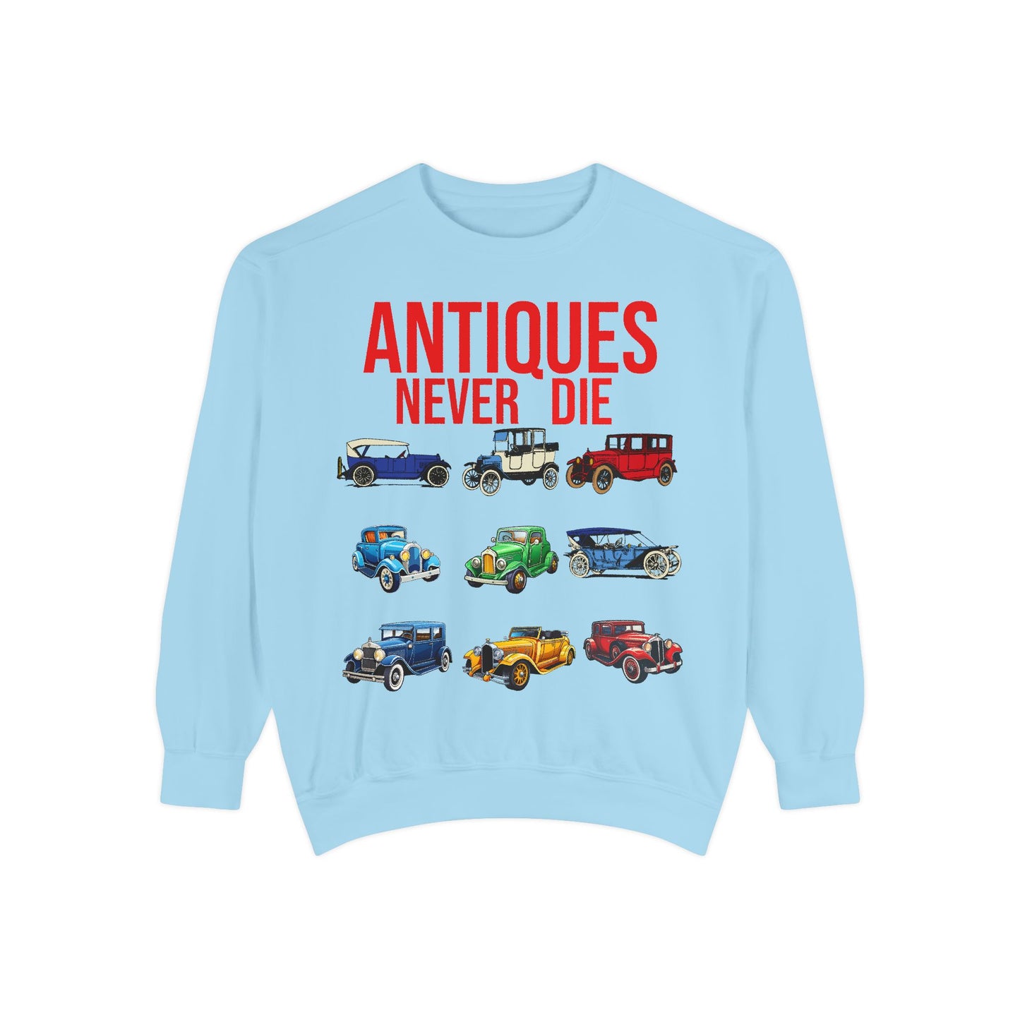 Vintage Car Lovers Sweatshirt - "Antiques Never Die"