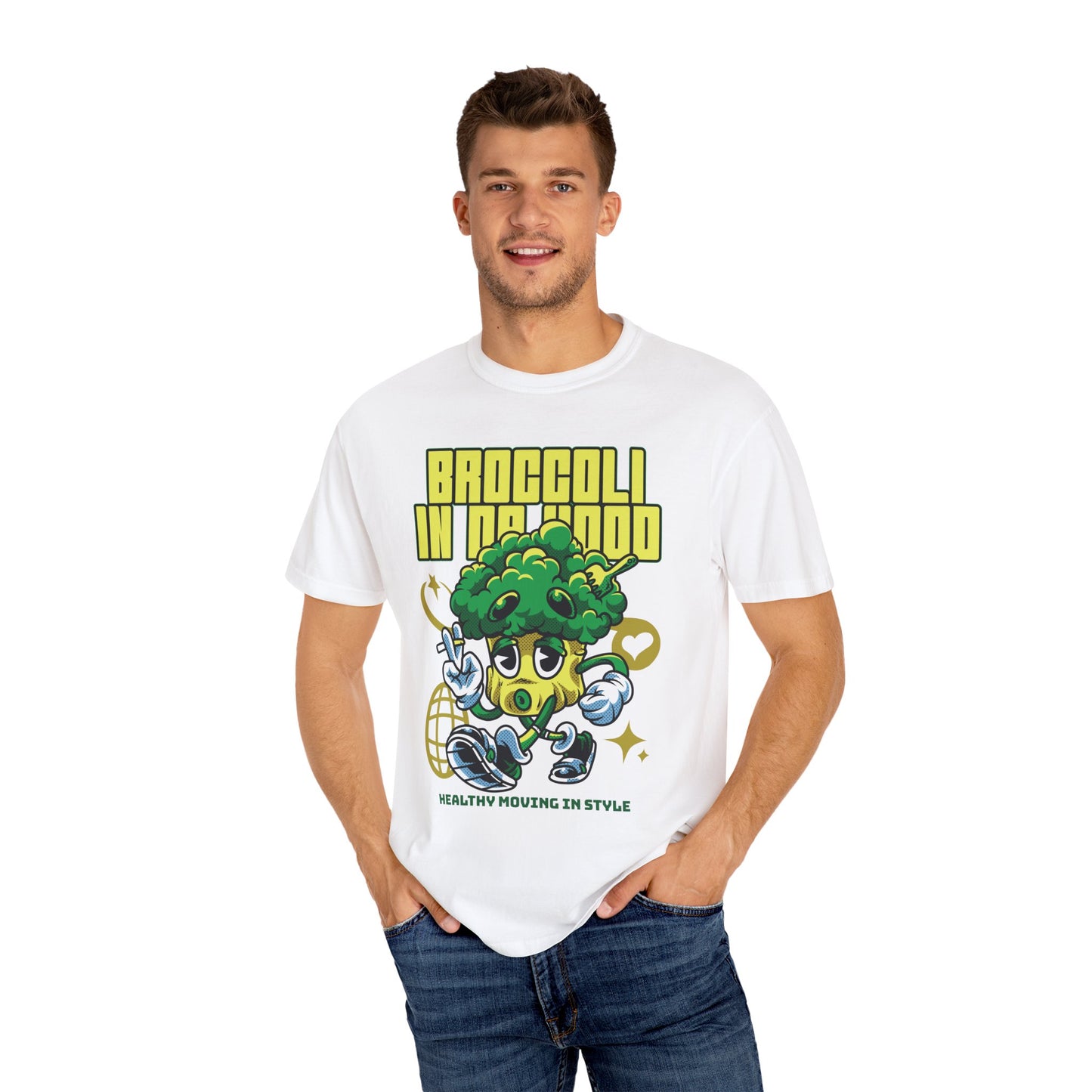 Garment-Dyed Broccoli T-Shirt, Fun and Unique Casual Wear, Perfect for Vegetarians, Gym Lovers, Gift for Foodies, Healthy Lifestyle