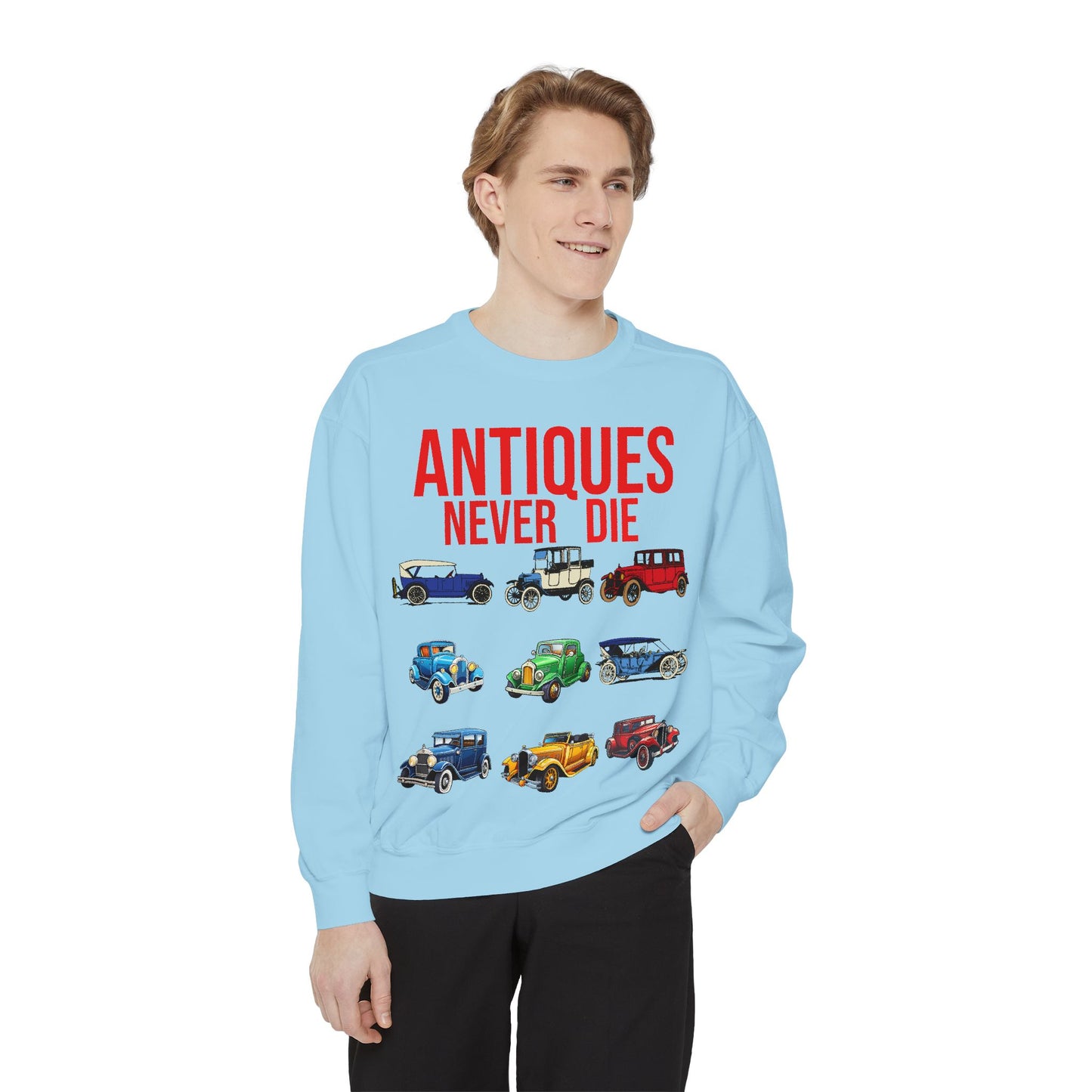 Vintage Car Lovers Sweatshirt - "Antiques Never Die"