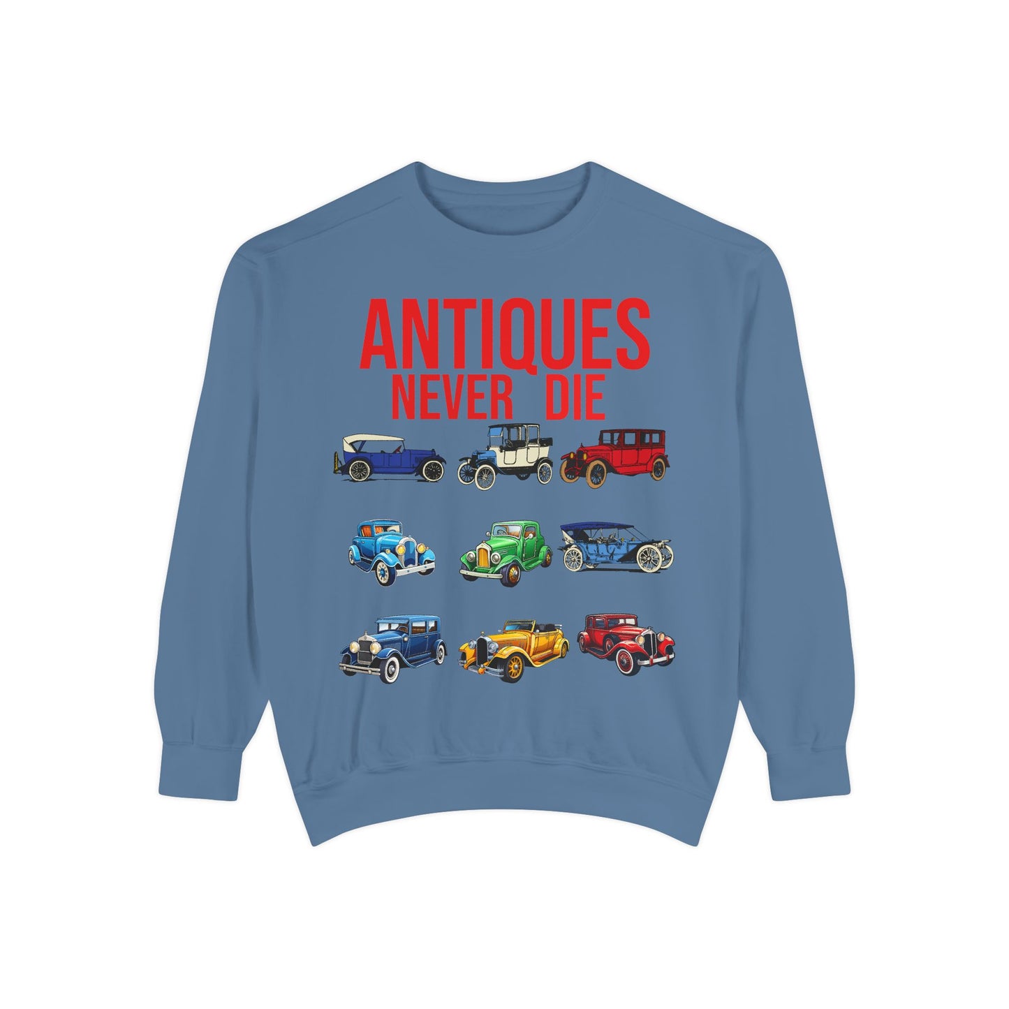 Vintage Car Lovers Sweatshirt - "Antiques Never Die"