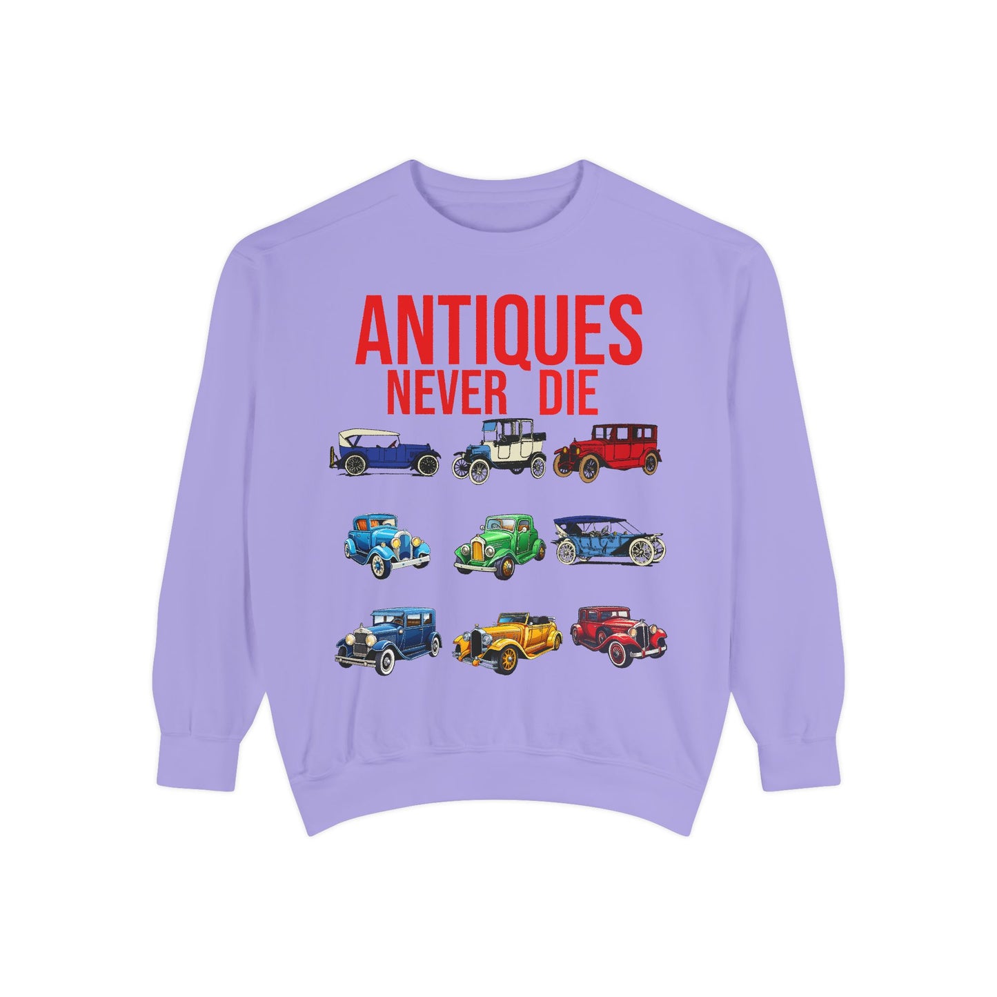 Vintage Car Lovers Sweatshirt - "Antiques Never Die"