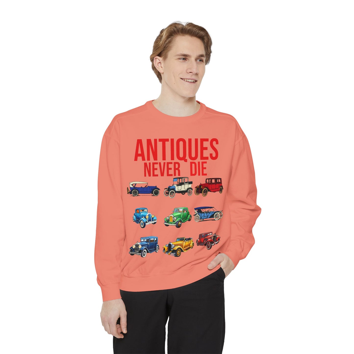 Vintage Car Lovers Sweatshirt - "Antiques Never Die"