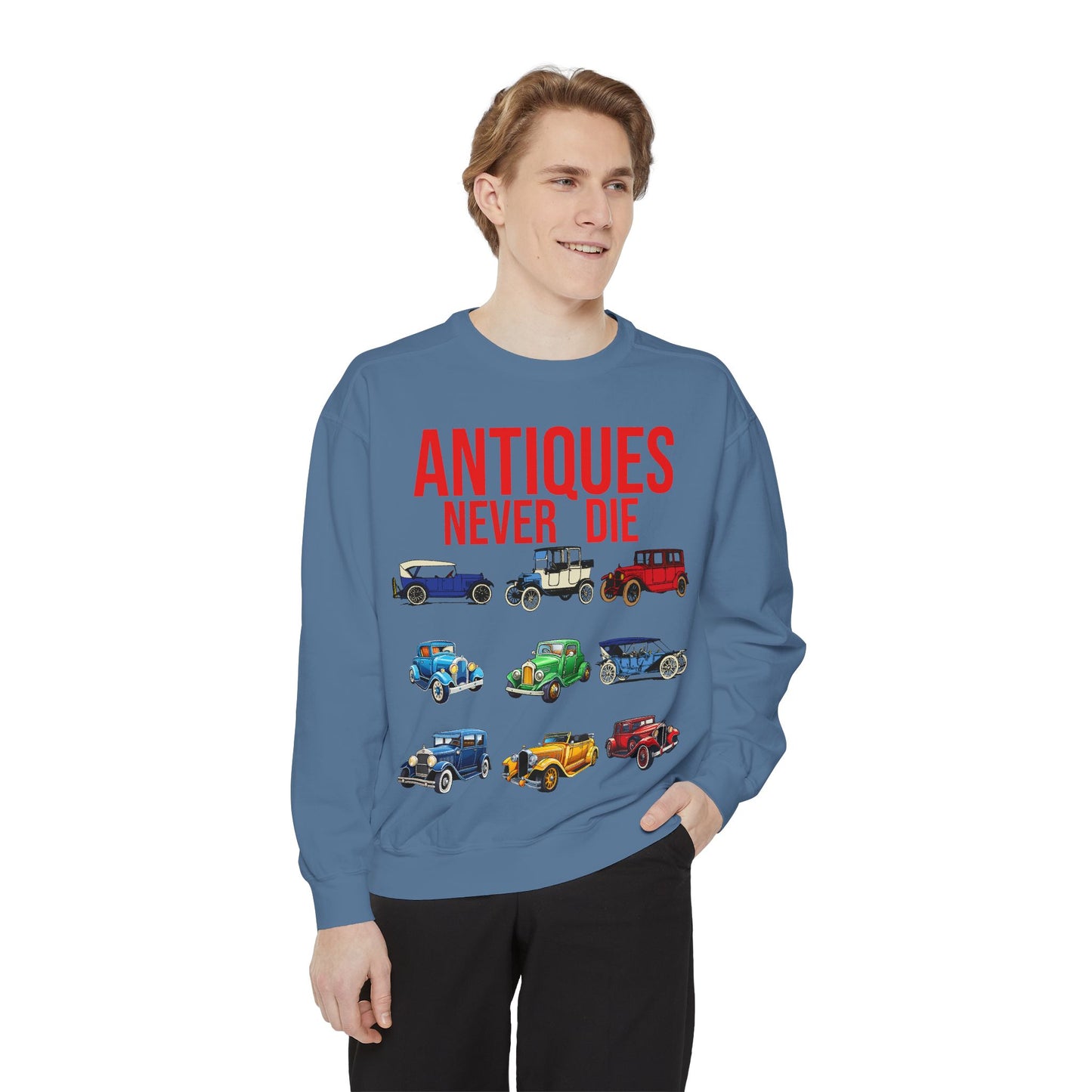 Vintage Car Lovers Sweatshirt - "Antiques Never Die"