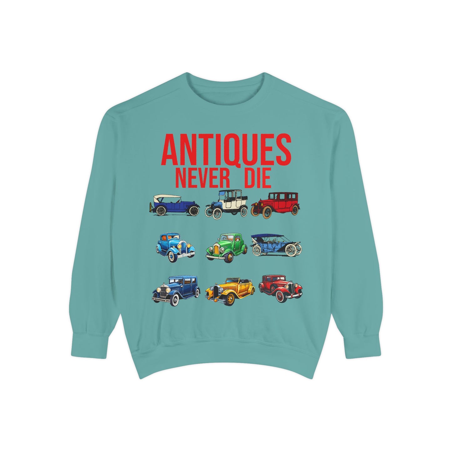 Vintage Car Lovers Sweatshirt - "Antiques Never Die"