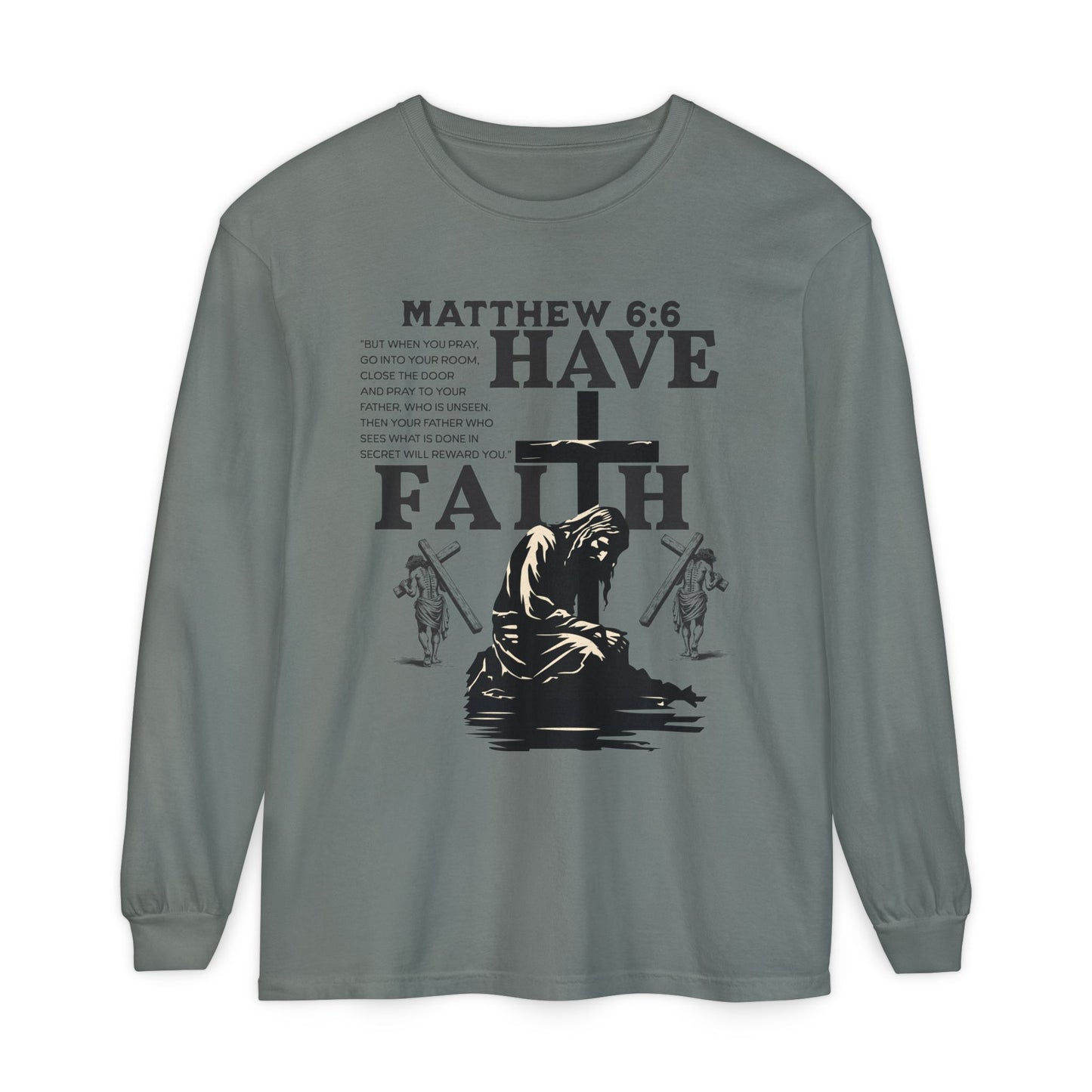 Faith Inspired Unisex Long Sleeve T-Shirt - Matthew 6:6 Design
