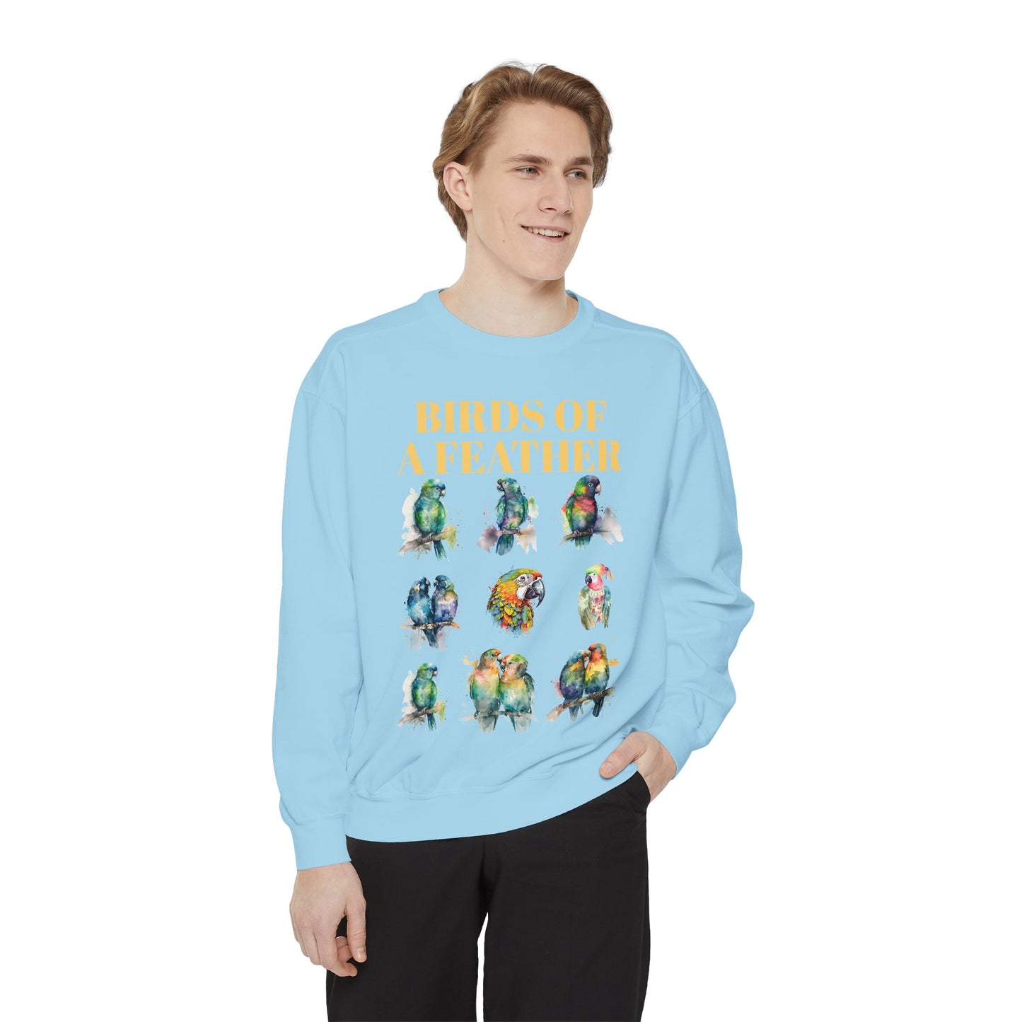 Colorful Birds of a Feather Sweatshirt - Unisex Garment-Dyed