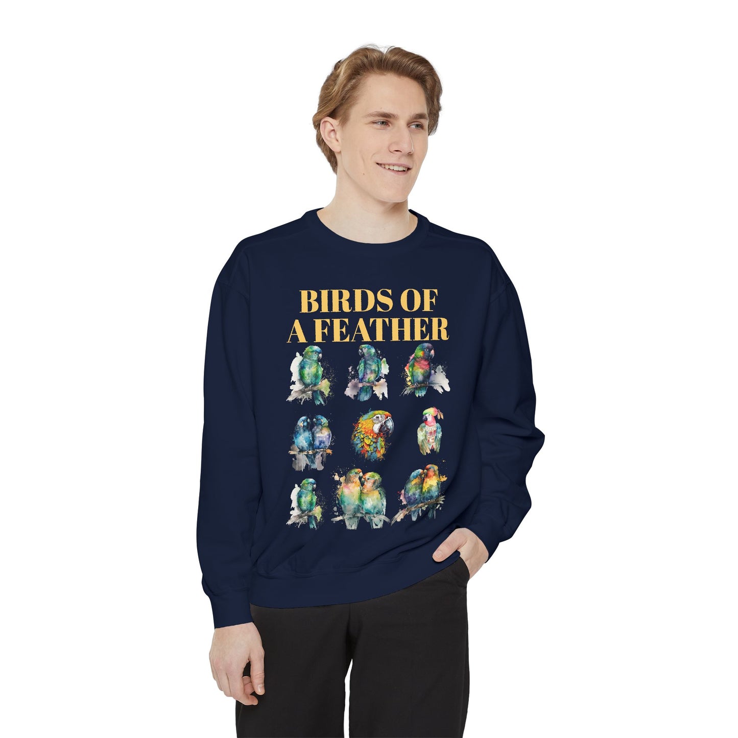 Colorful Birds of a Feather Sweatshirt - Unisex Garment-Dyed