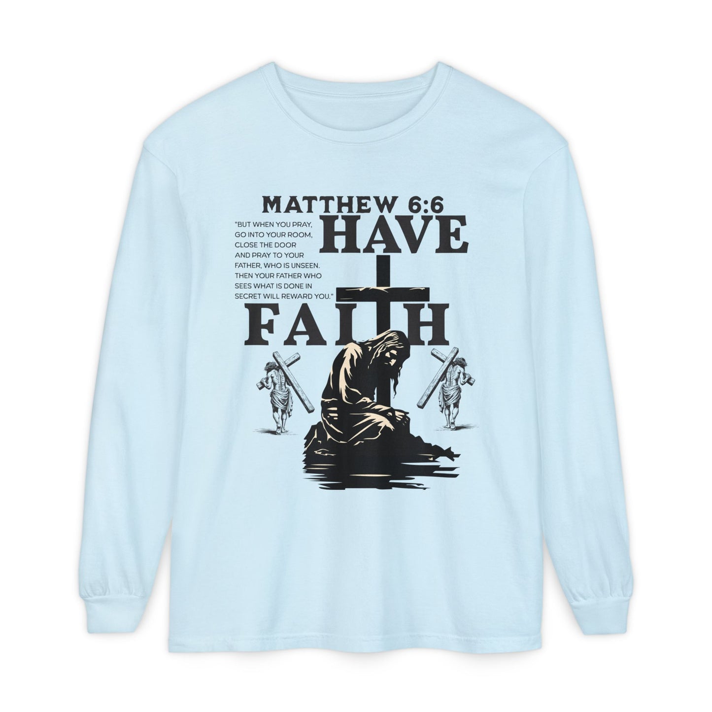 Faith Inspired Unisex Long Sleeve T-Shirt - Matthew 6:6 Design