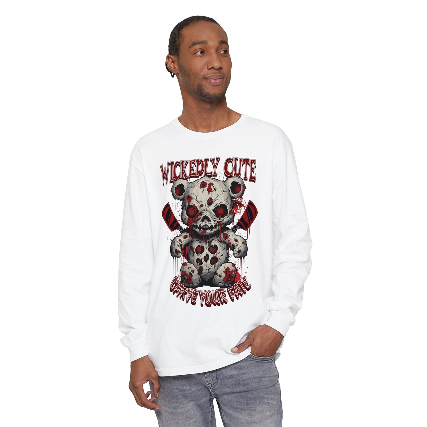 "WICKEDLY CUTE TEDDY"Unisex Garment-dyed Long Sleeve T-Shirt