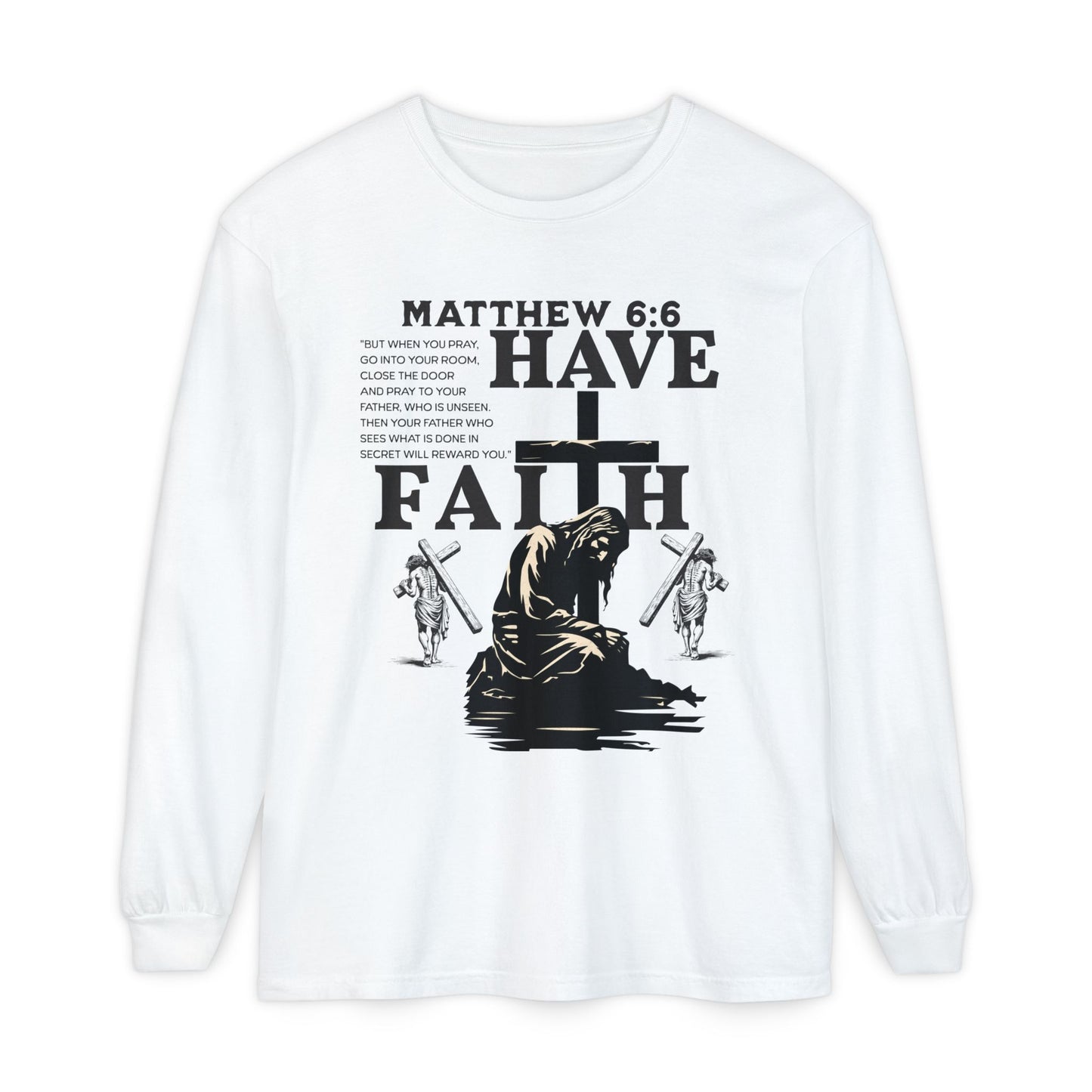 Faith Inspired Unisex Long Sleeve T-Shirt - Matthew 6:6 Design