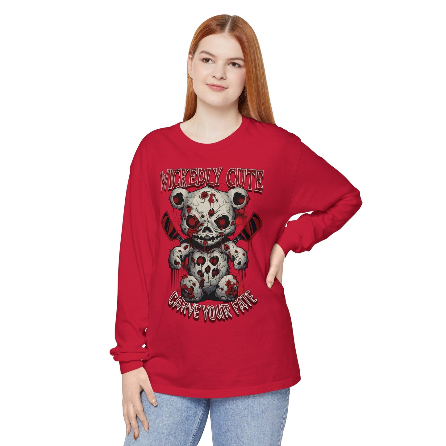 "WICKEDLY CUTE TEDDY"Unisex Garment-dyed Long Sleeve T-Shirt