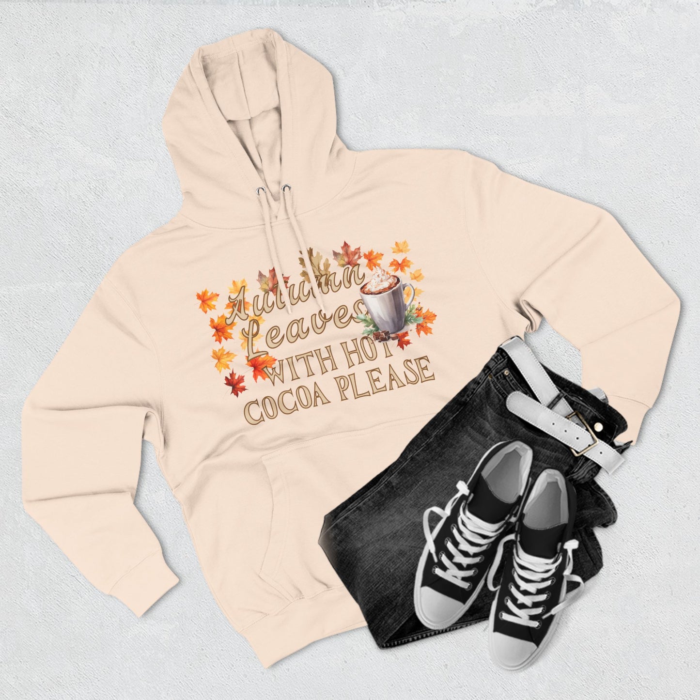 Fleece Hoodie - Fall Season Hot Cocoa and Pumpkins Design