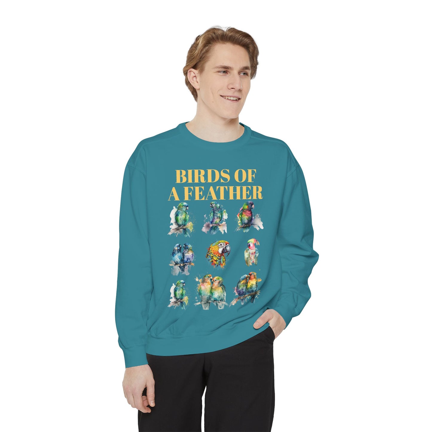 Colorful Birds of a Feather Sweatshirt - Unisex Garment-Dyed