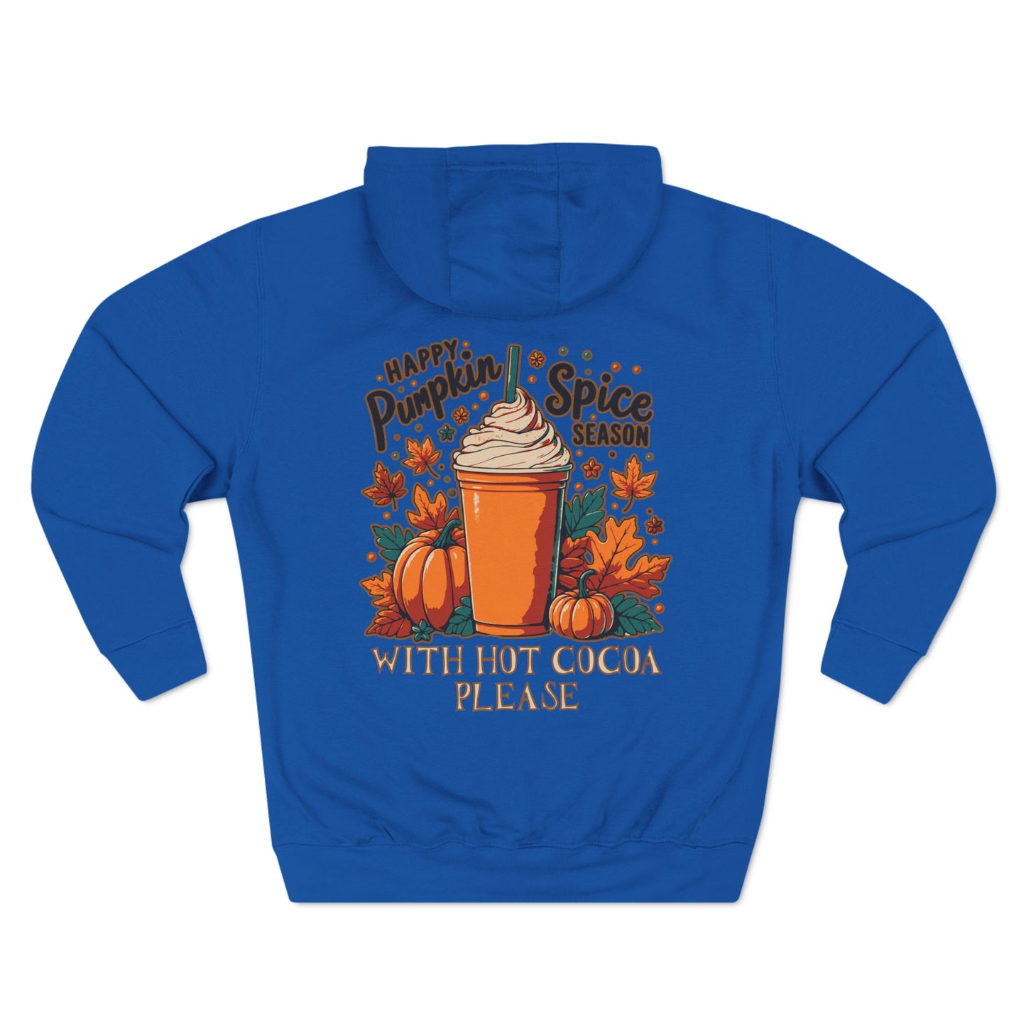 Fleece Hoodie - Fall Season Hot Cocoa and Pumpkins Design