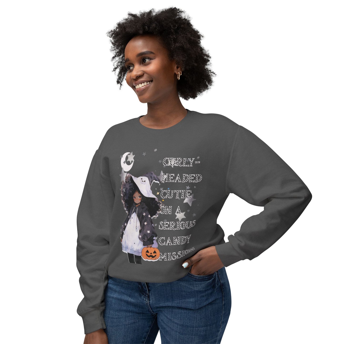 "Curly Head" Unisex Lightweight Halloween Girl Sweatshirt