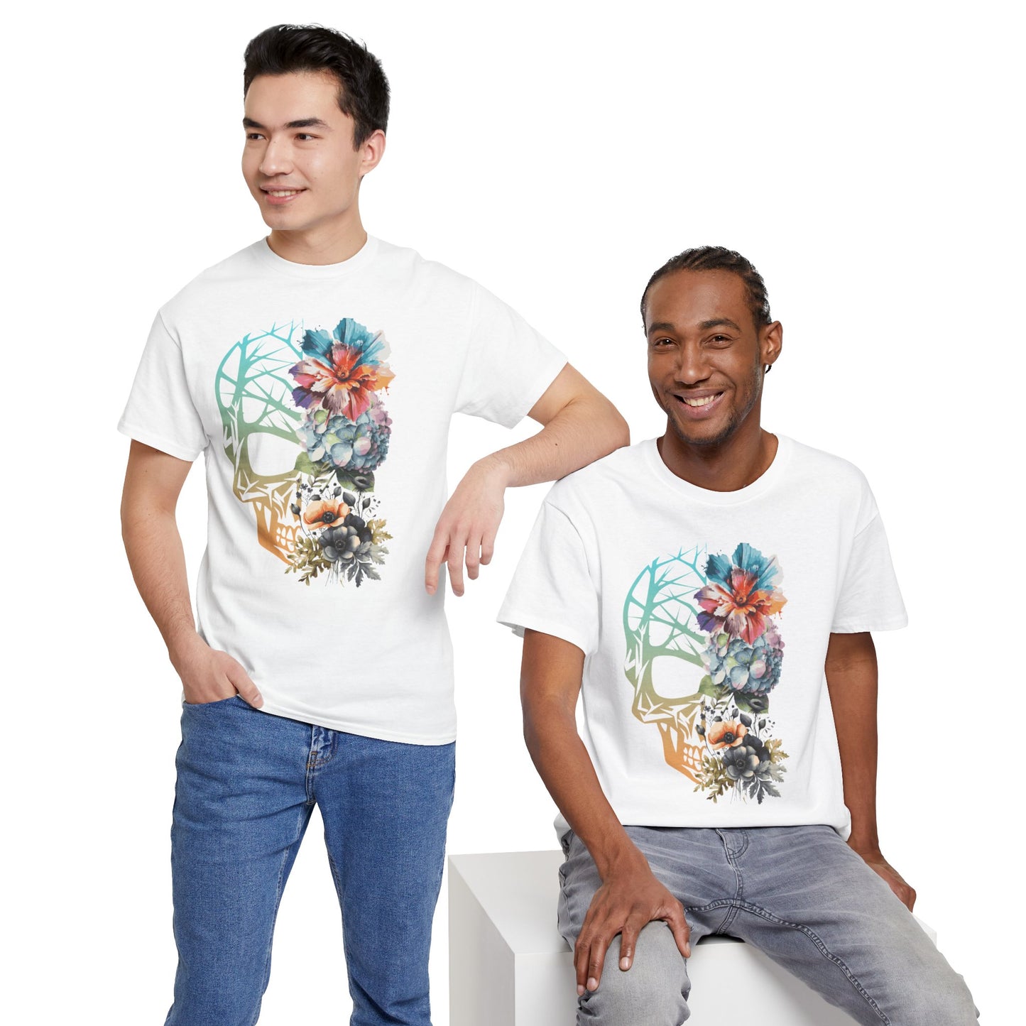 "FLOWER SKULL"Unisex Heavy Cotton Tee