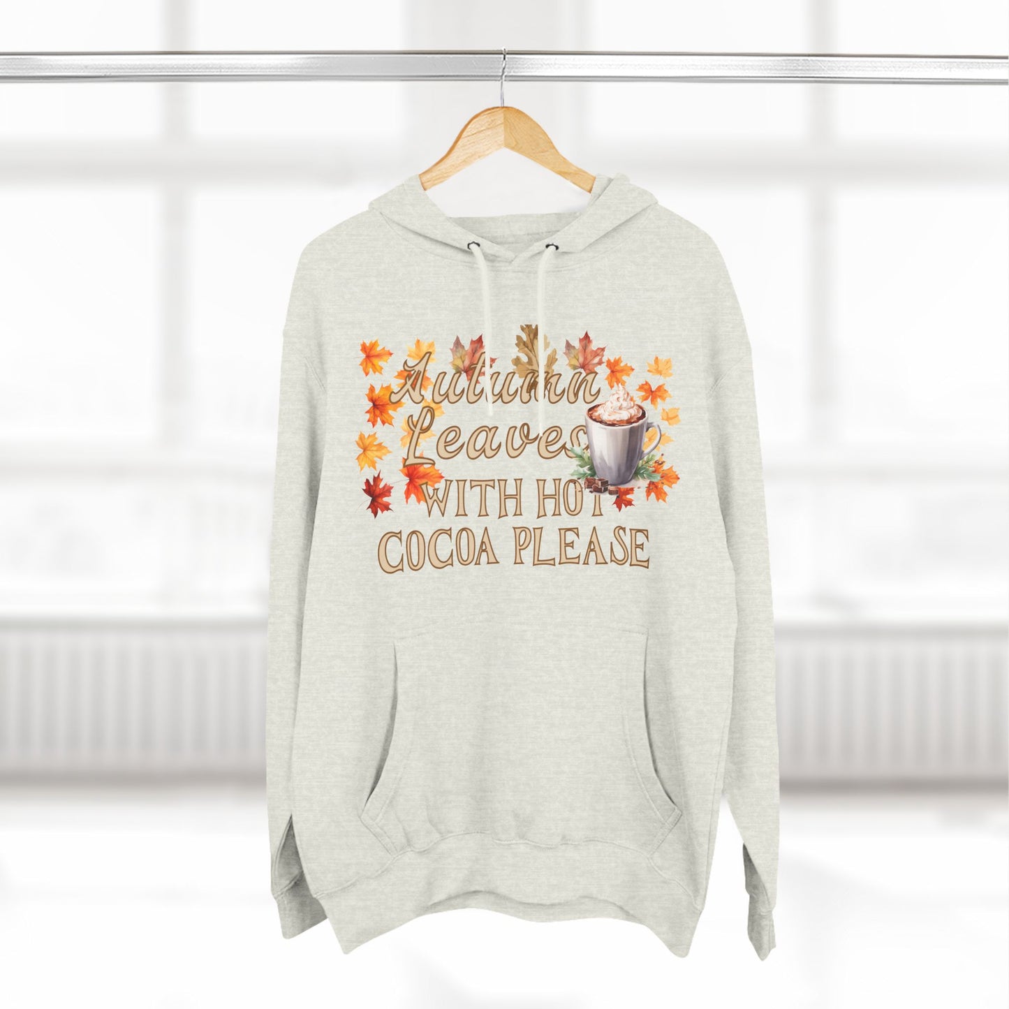 Fleece Hoodie - Fall Season Hot Cocoa and Pumpkins Design