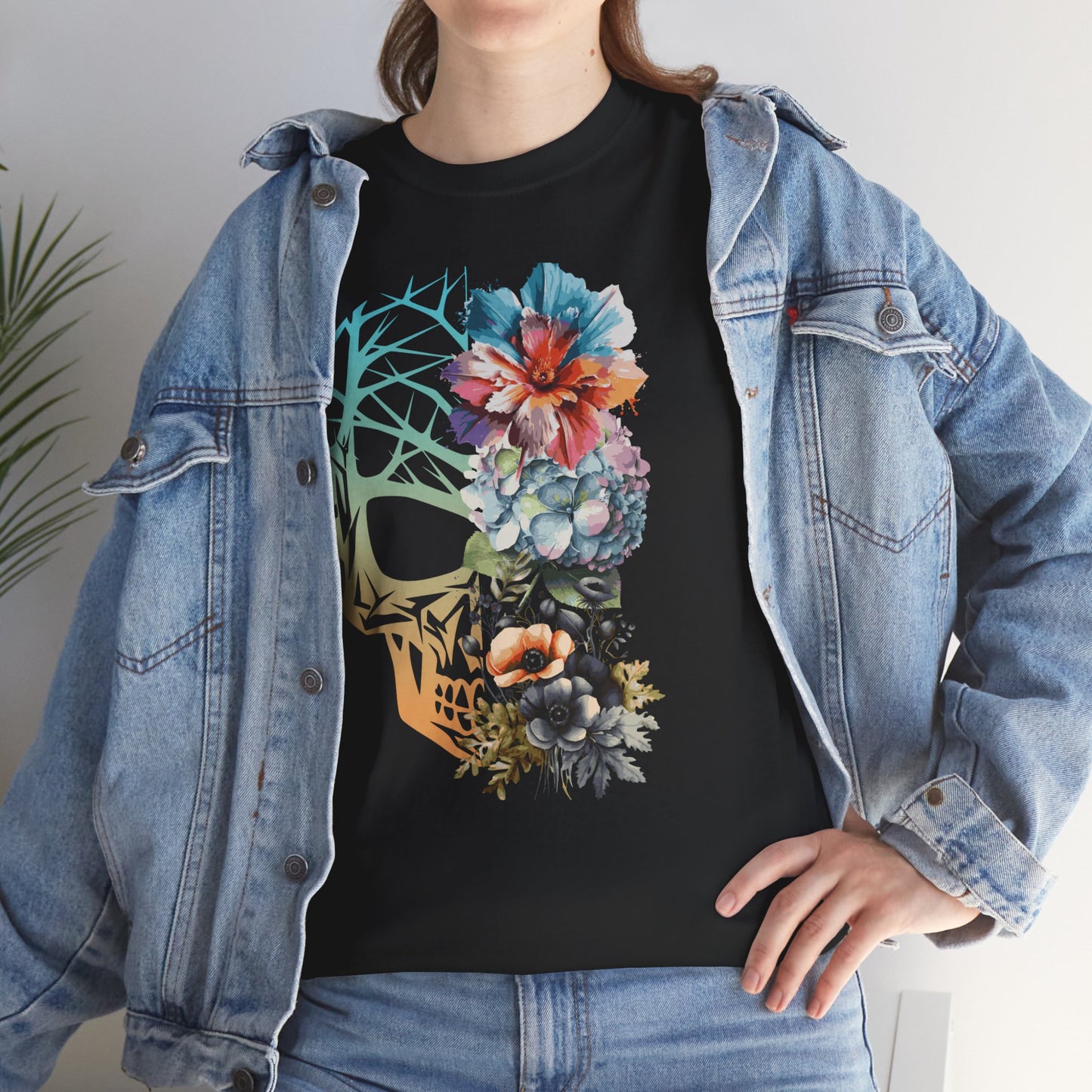 "FLOWER SKULL"Unisex Heavy Cotton Tee