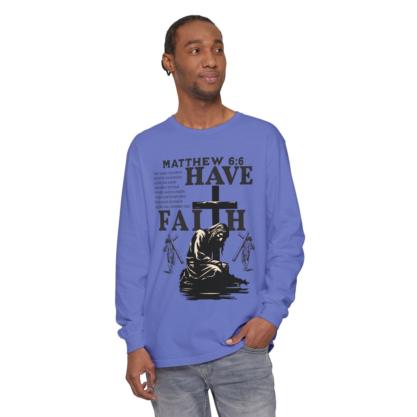 Faith Inspired Unisex Long Sleeve T-Shirt - Matthew 6:6 Design