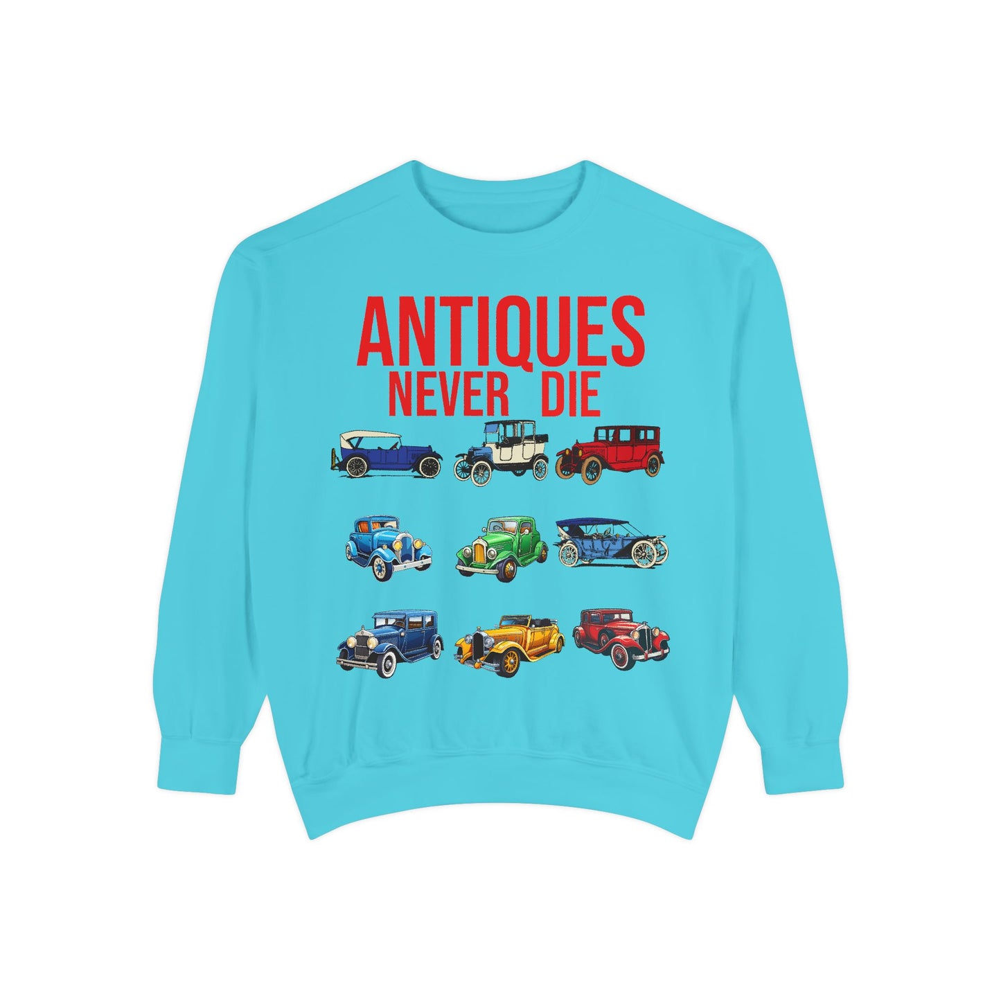 Vintage Car Lovers Sweatshirt - "Antiques Never Die"