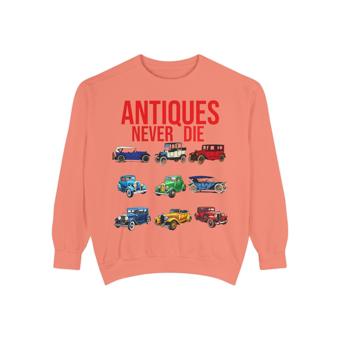 Vintage Car Lovers Sweatshirt - "Antiques Never Die"