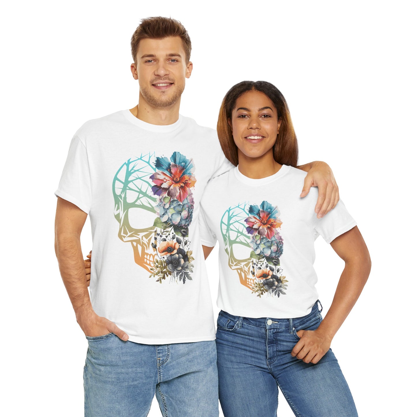 "FLOWER SKULL"Unisex Heavy Cotton Tee