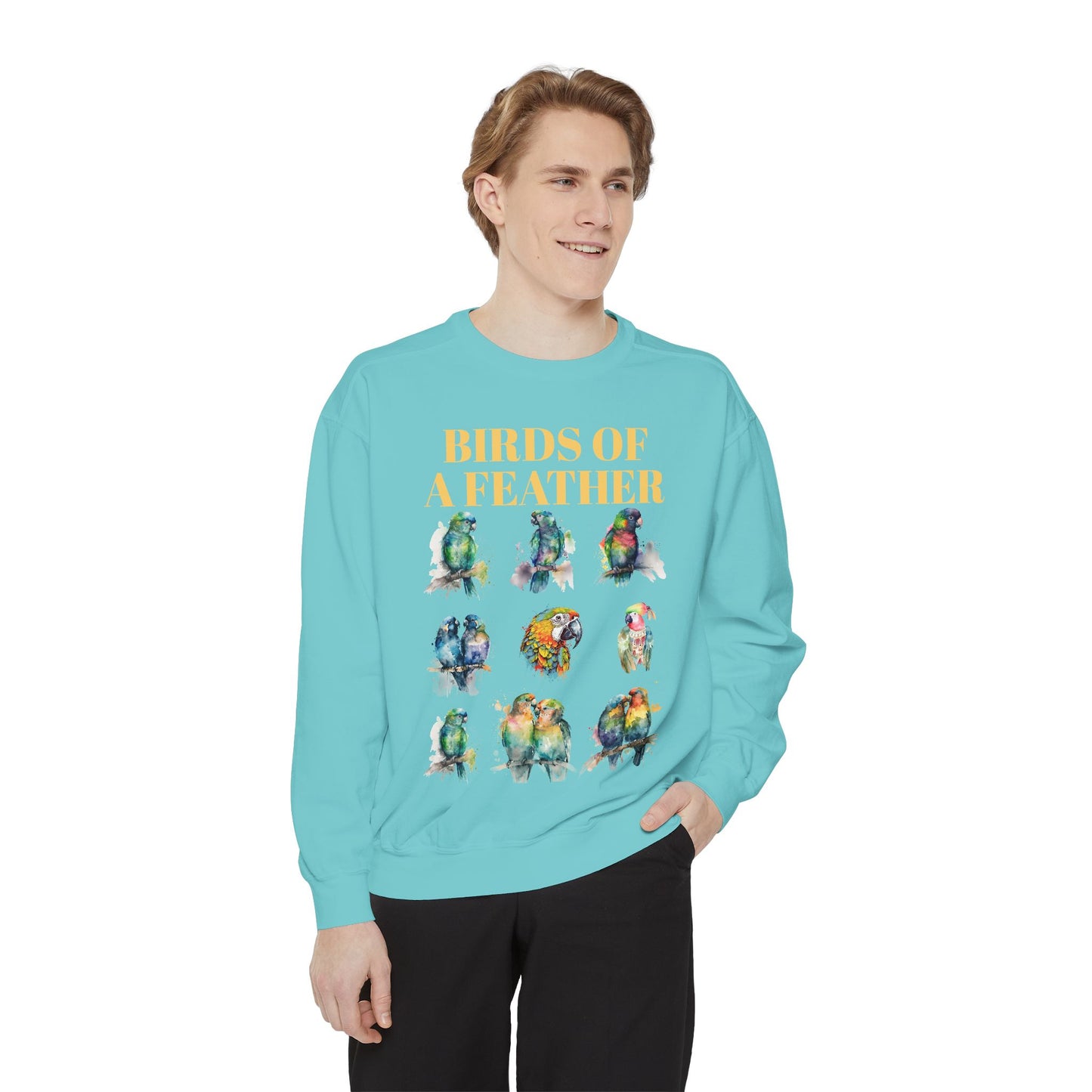 Colorful Birds of a Feather Sweatshirt - Unisex Garment-Dyed