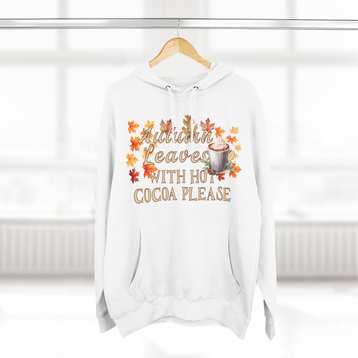 Fleece Hoodie - Fall Season Hot Cocoa and Pumpkins Design