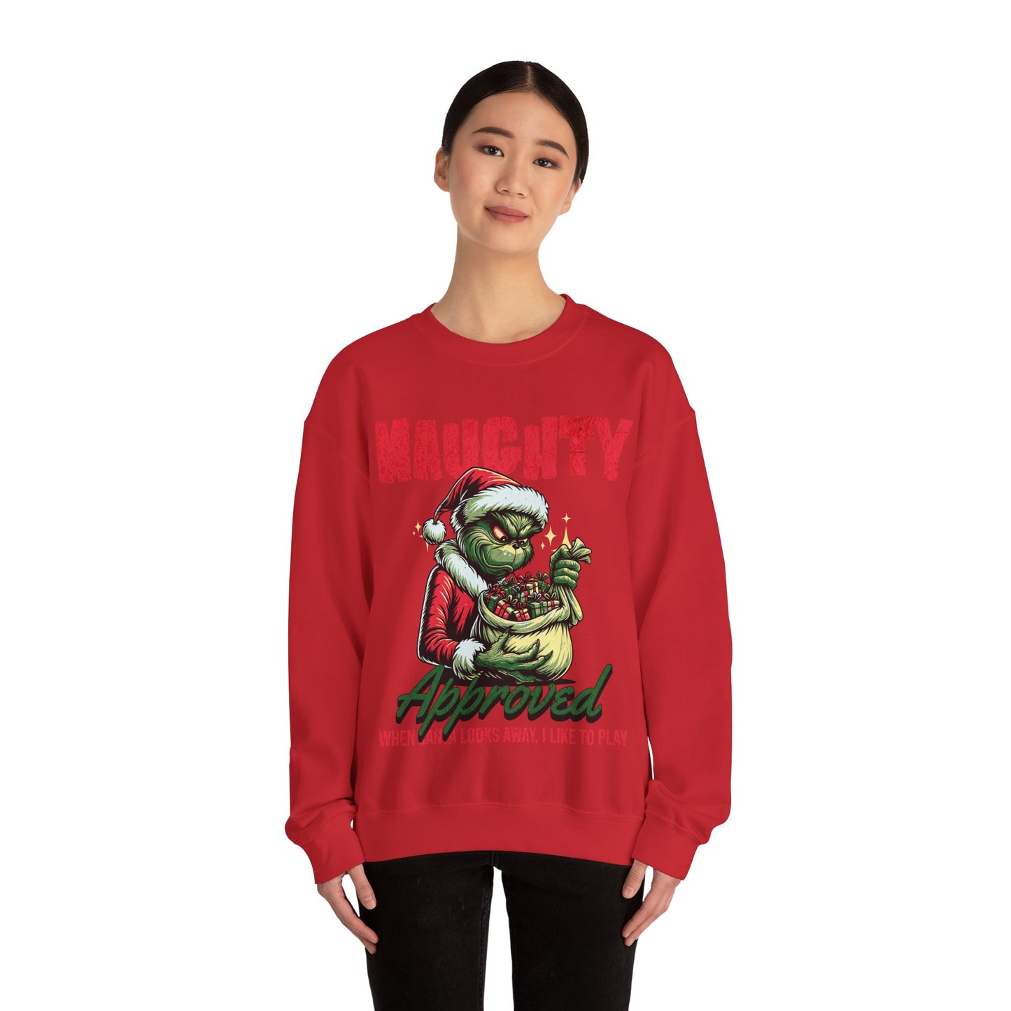 Grinch Crewneck Sweatshirt - Mr Grinch Holding a Bag of Gifts