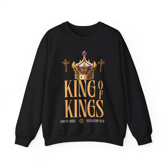 Crewneck Sweatshirt — “King of Kings” Crown & Cross Christian Design