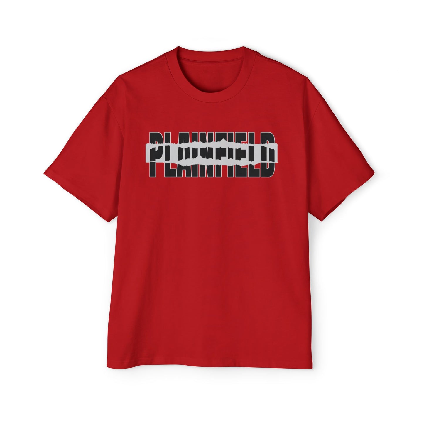 Plainfield Graphic Tee — Bold Distressed Logo Men’s Oversized Shirt