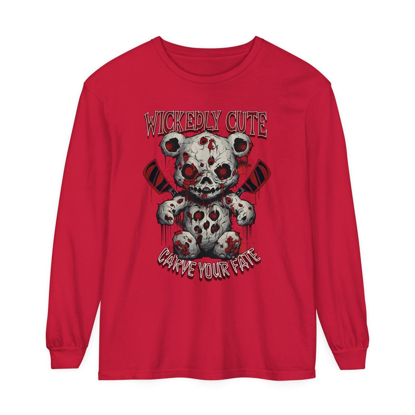 "WICKEDLY CUTE TEDDY"Unisex Garment-dyed Long Sleeve T-Shirt