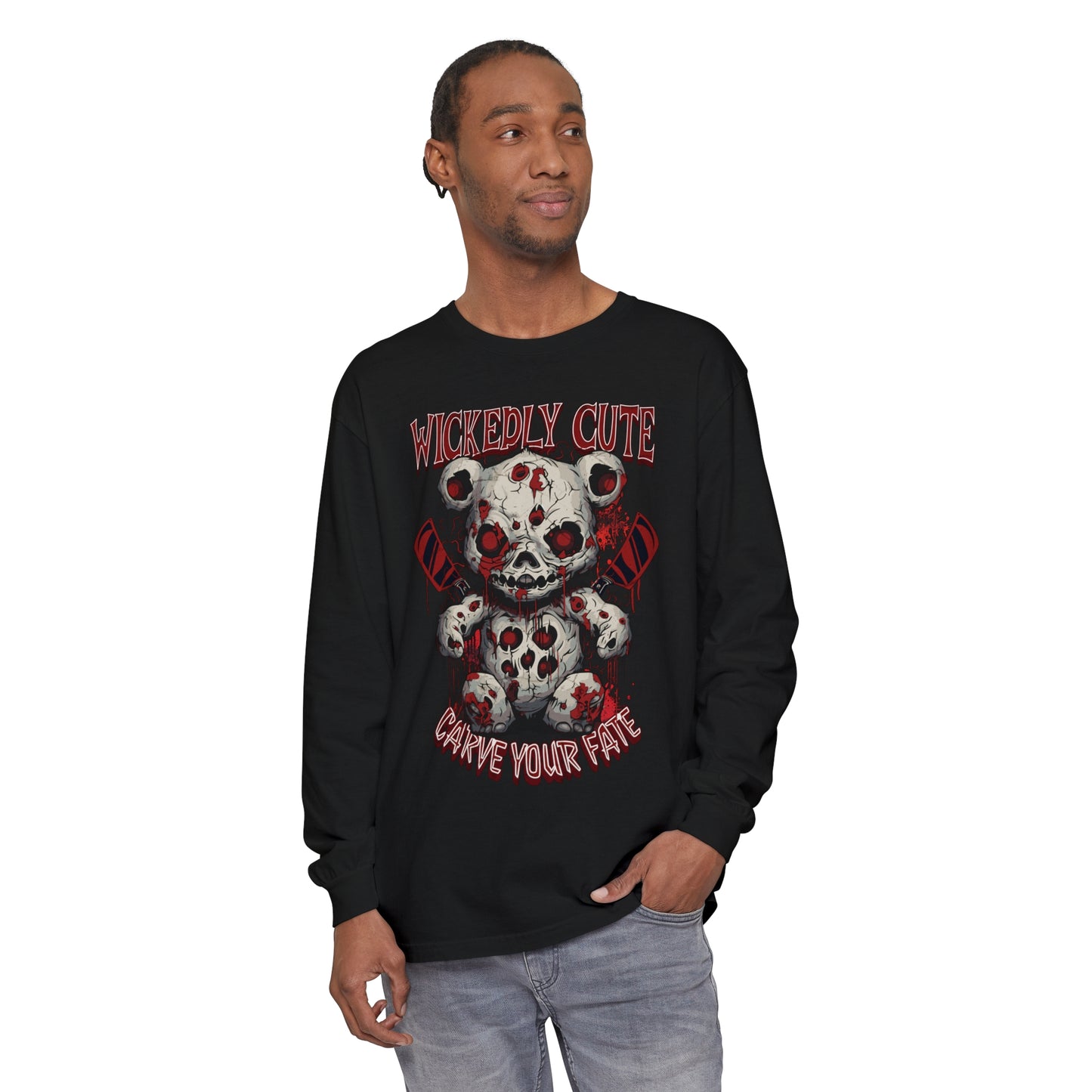 "WICKEDLY CUTE TEDDY"Unisex Garment-dyed Long Sleeve T-Shirt