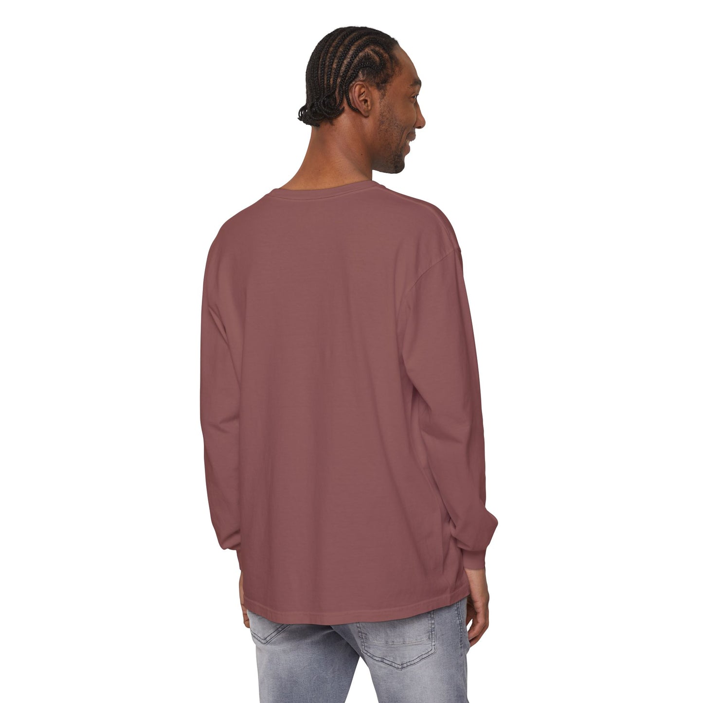 He Goes By many Names Faith-Inspired Long Sleeve T-Shirt - Garment-Dyed with Crucifix Design