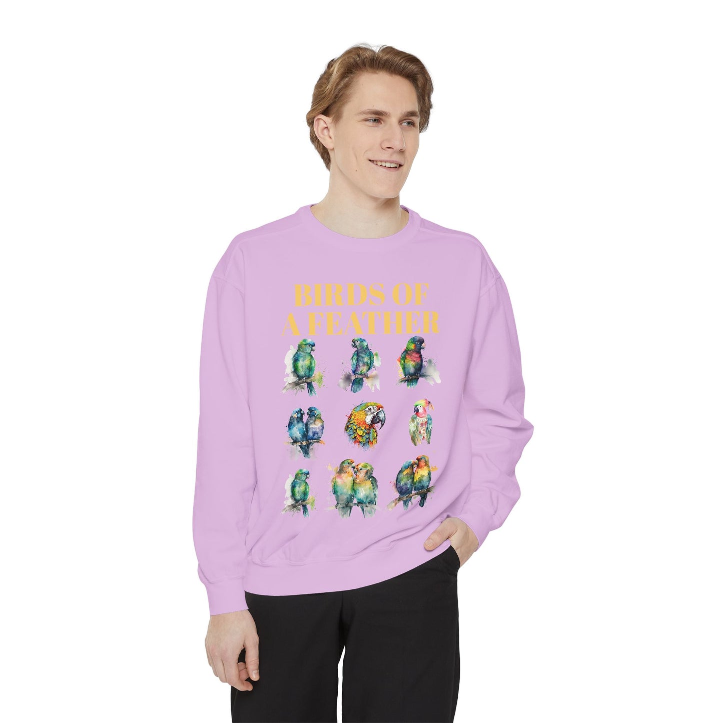 Colorful Birds of a Feather Sweatshirt - Unisex Garment-Dyed
