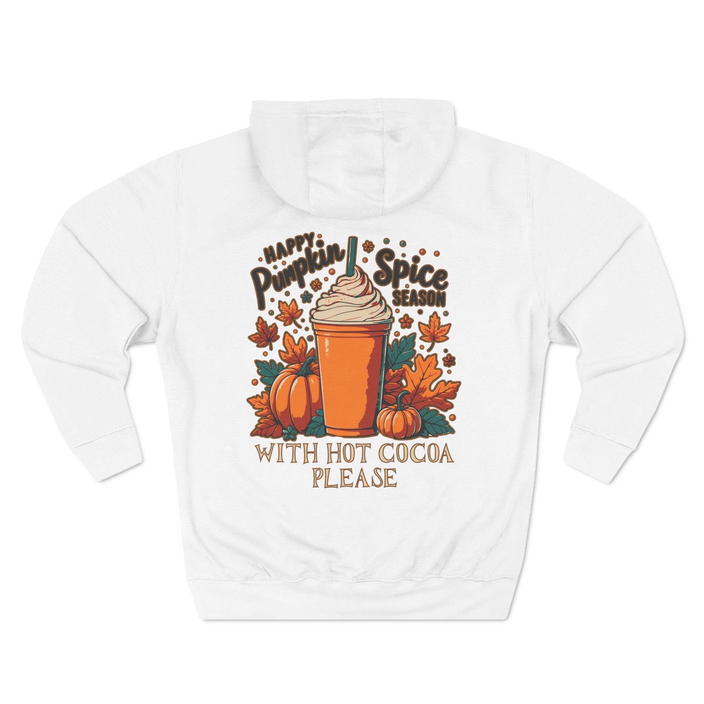 Fleece Hoodie - Fall Season Hot Cocoa and Pumpkins Design