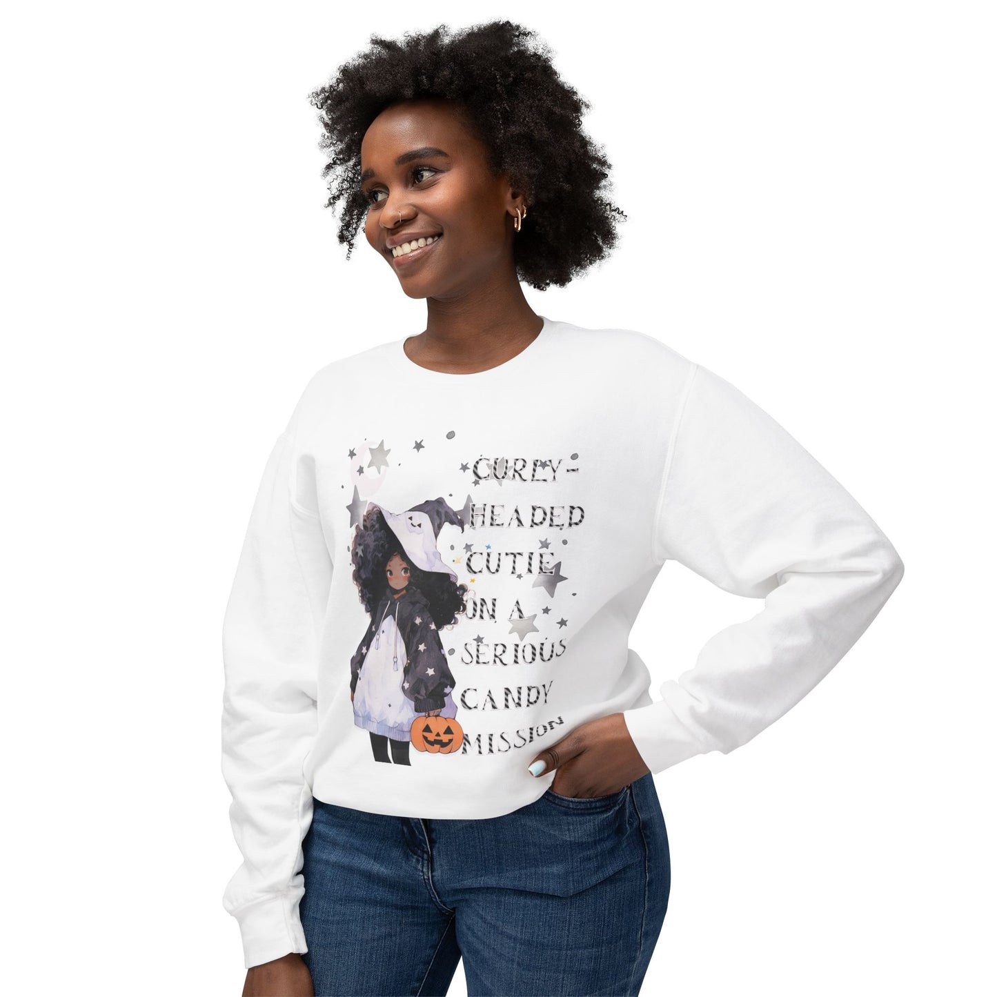 "Curly Head" Unisex Lightweight Halloween Girl Sweatshirt